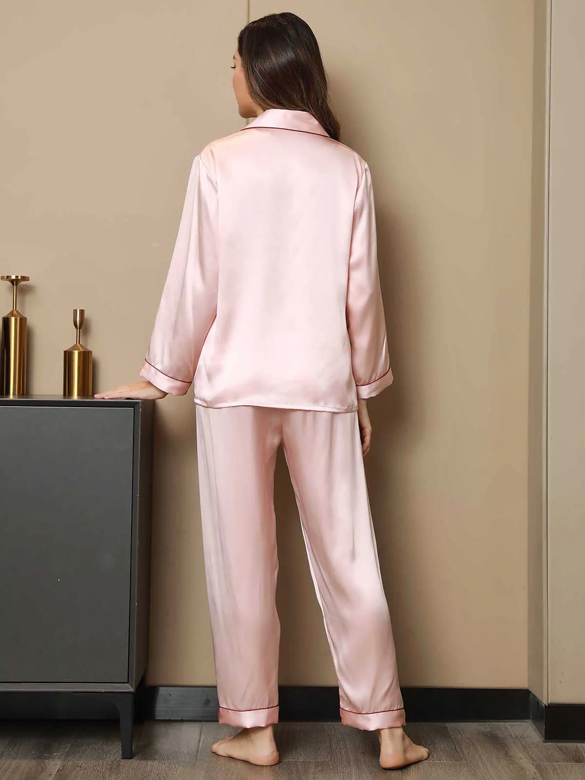 Women's Pure Silk Long Sleeve Notch Collar Pyjamas Set - Image 60