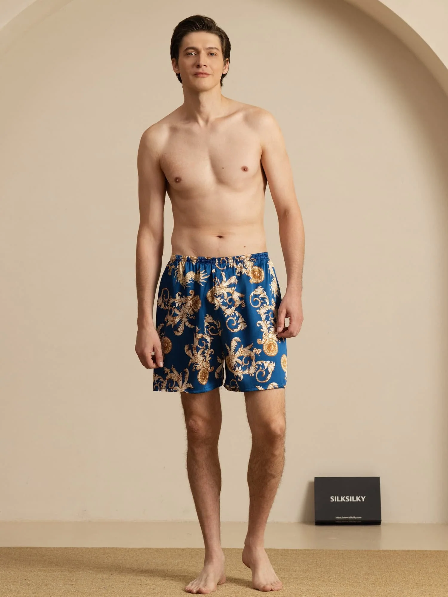 Pure Silk Elastic Waist Dragon Print Men's Sleep Shorts - Image 7