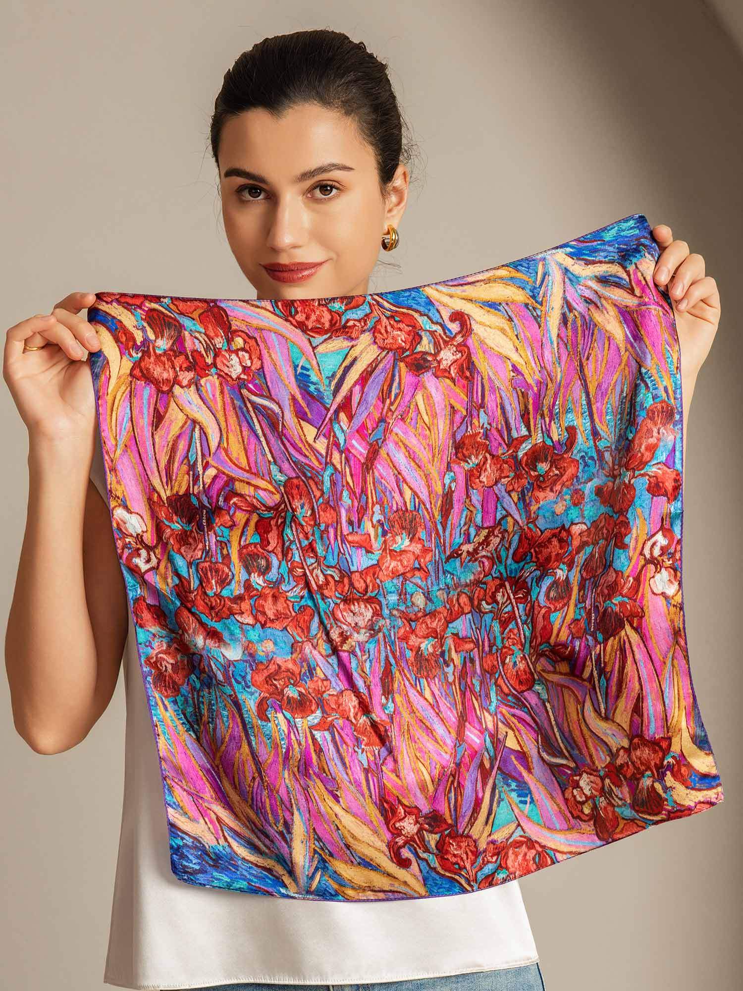 Pure Silk Floral Pattern Square Scarf - Size 53x53cm - Image 2