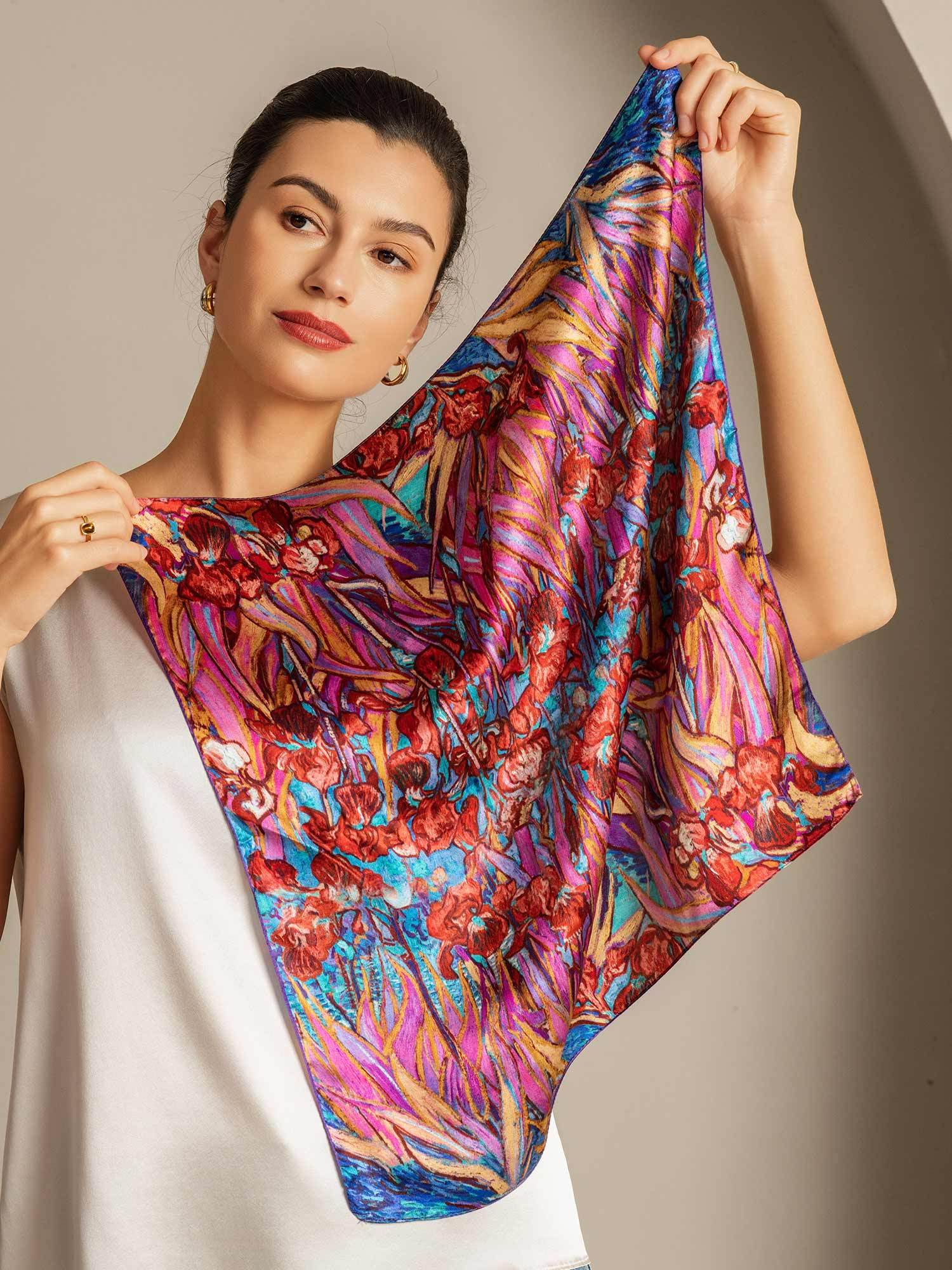Pure Silk Floral Pattern Square Scarf - Size 53x53cm - Image 5