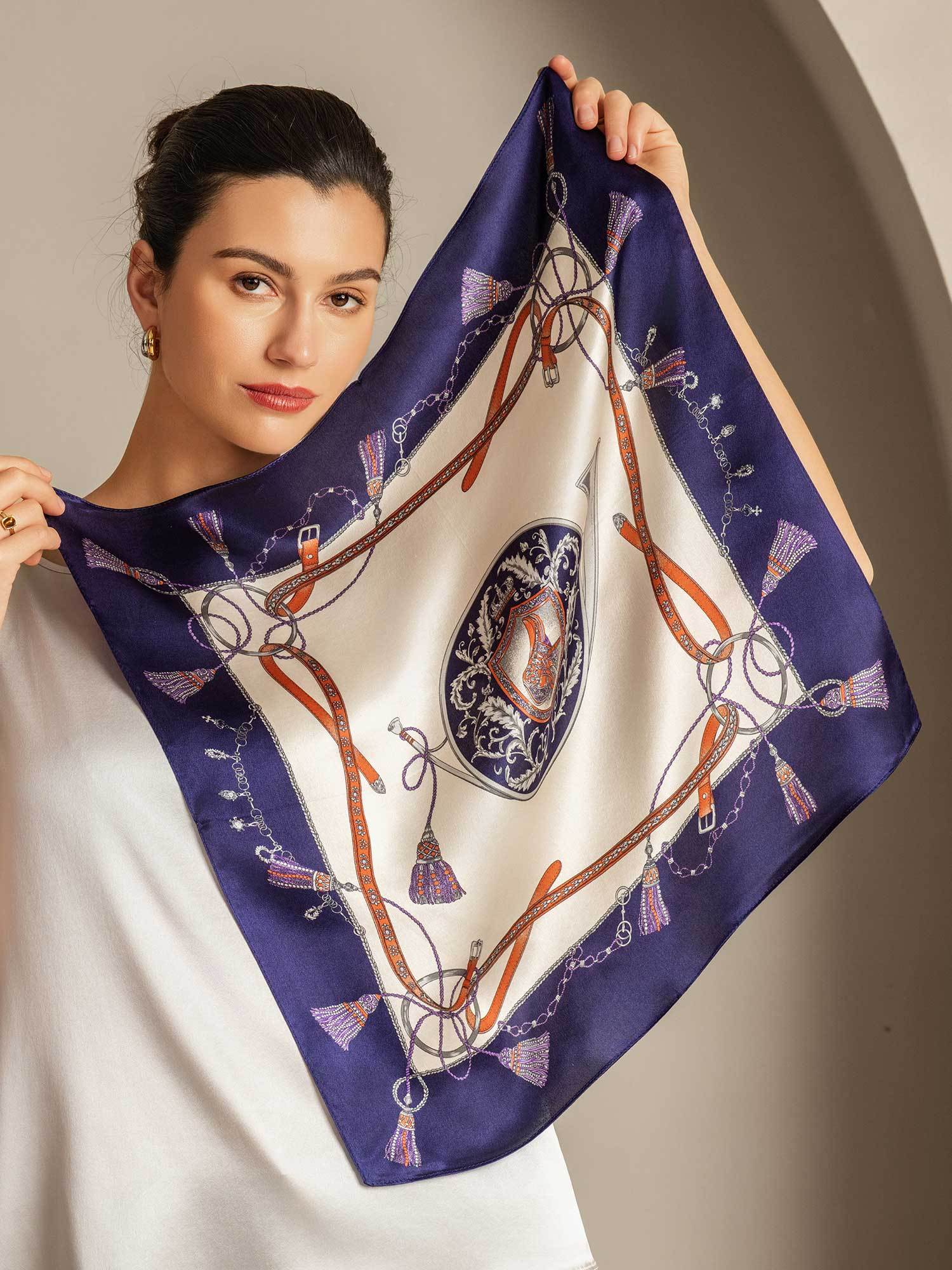 Pure Silk Floral Square Scarf - Size 53x53cm - Image 2