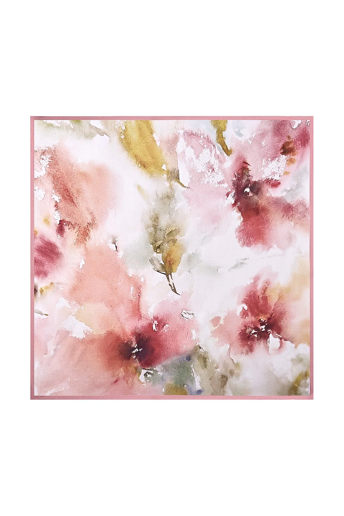 Pure Silk Floral Square Scarf with Pink Trim 53*53 cm