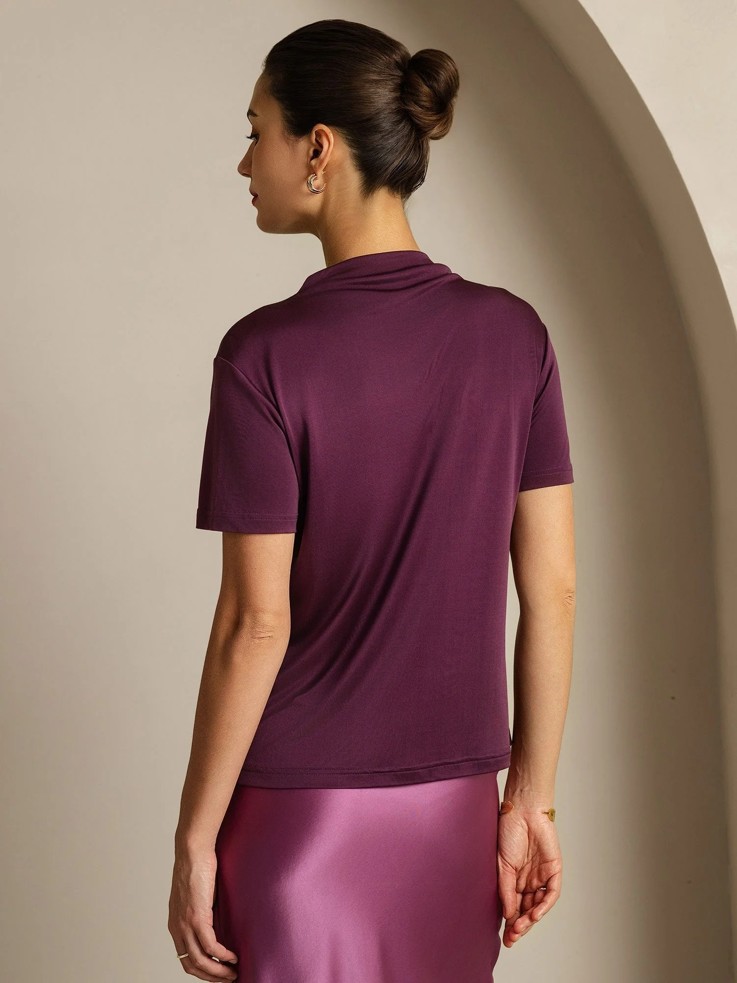 Pure Silk Short Sleeve Mock Women's T-Shirt - Image 11