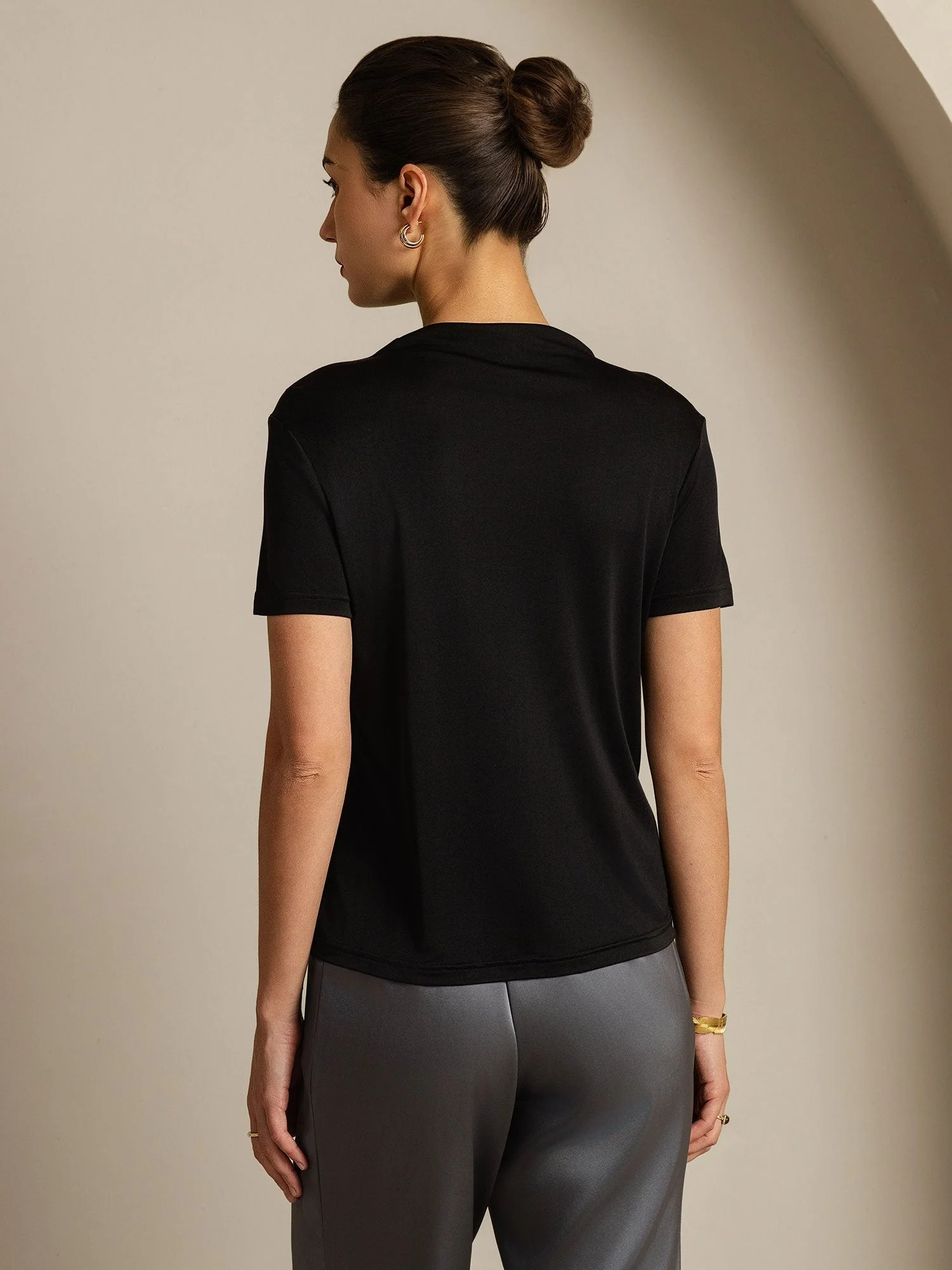 Pure Silk Short Sleeve Mock Women's T-Shirt - Image 19
