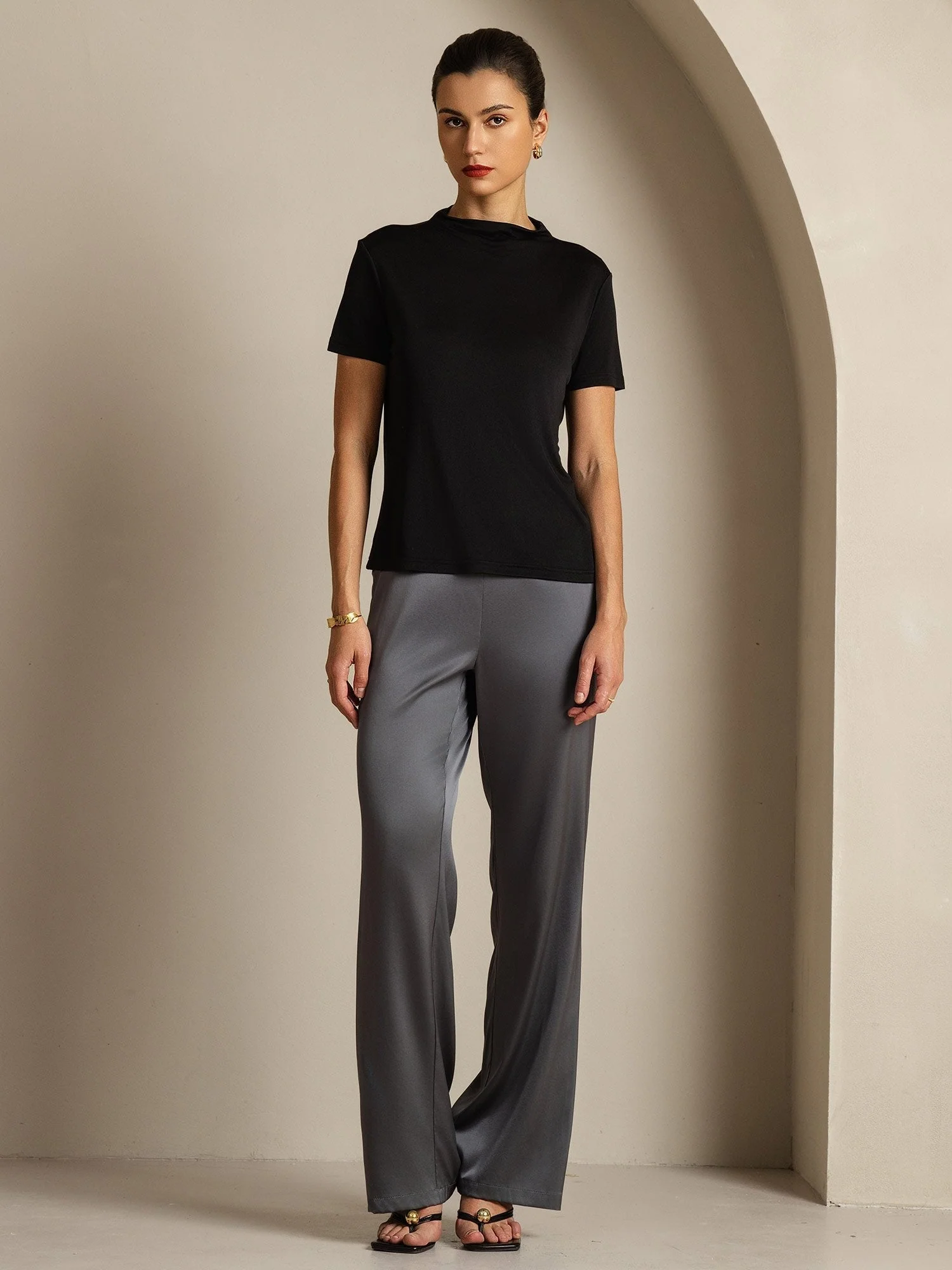 Pure Silk Short Sleeve Mock Women's T-Shirt - Image 24