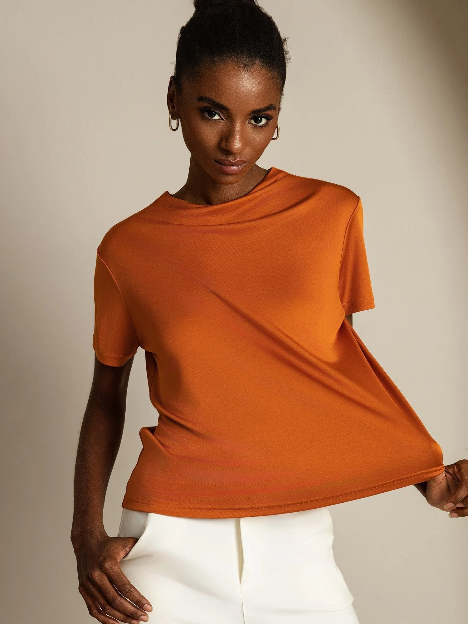 Pure Silk Short Sleeve Mock Women's T-Shirt - Image 26