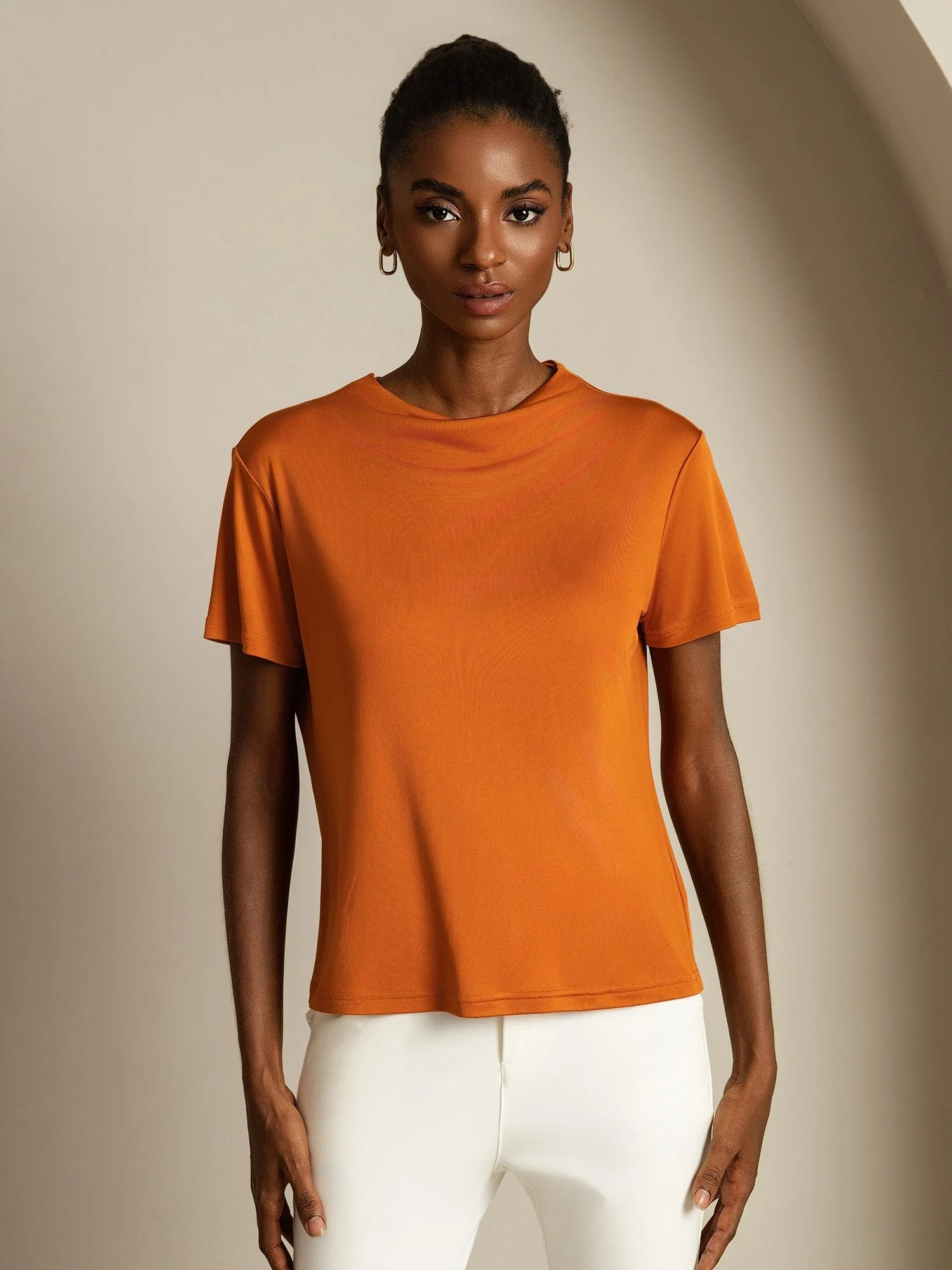 Pure Silk Short Sleeve Mock Women's T-Shirt - Image 28