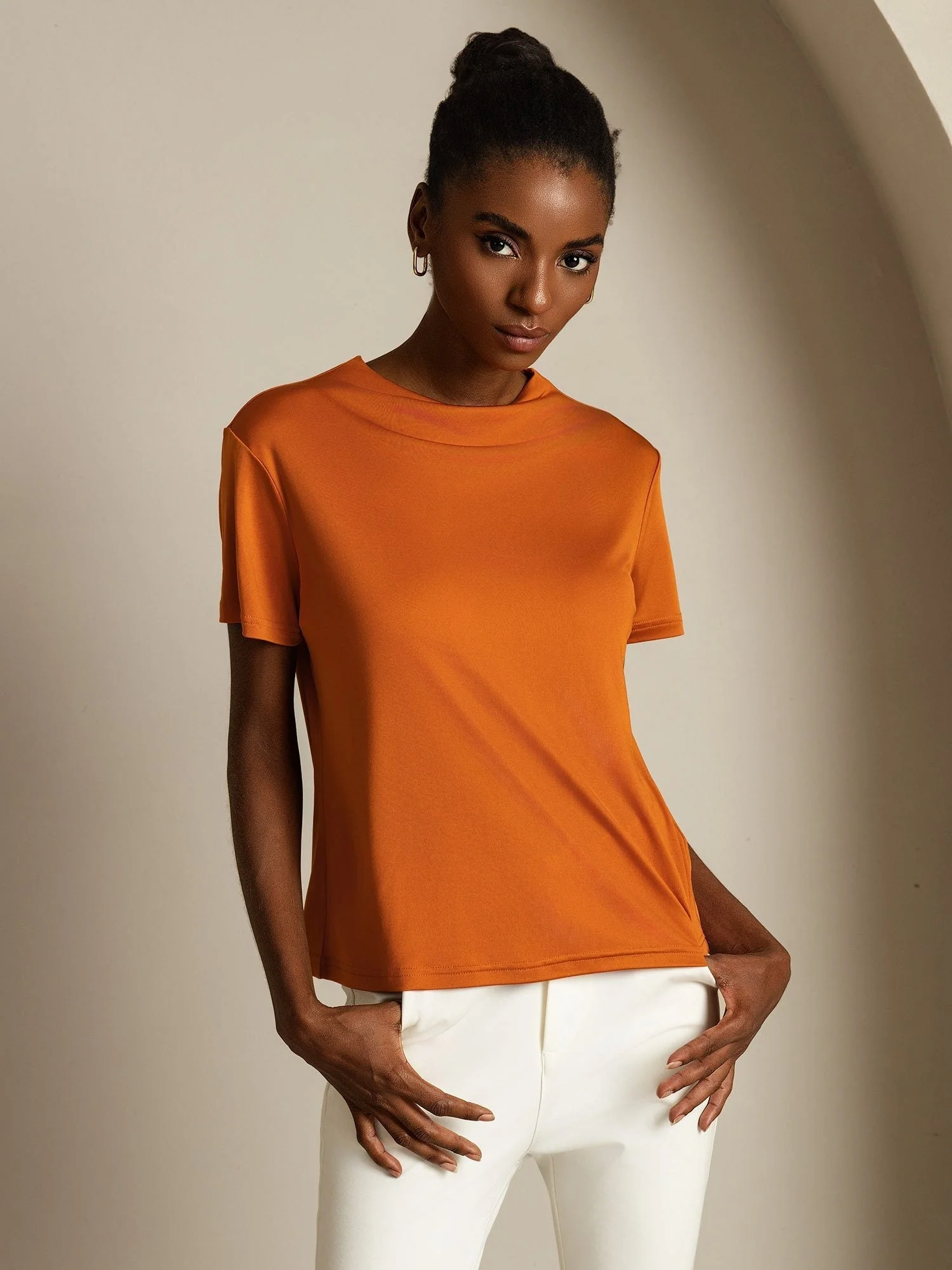 Pure Silk Short Sleeve Mock Women's T-Shirt - Image 29
