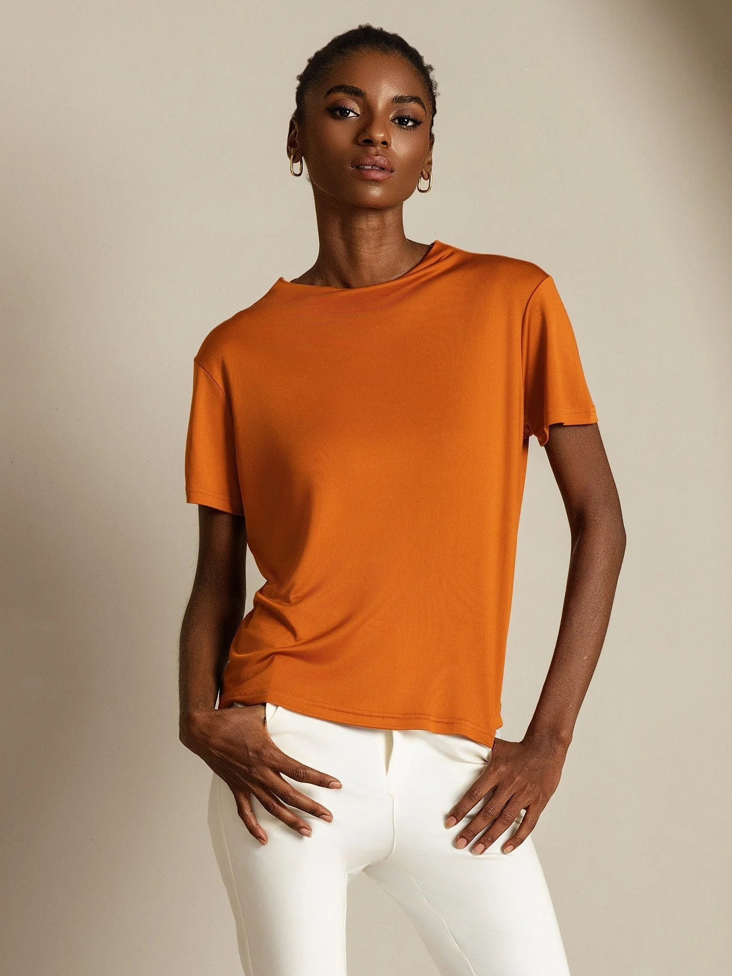 Pure Silk Short Sleeve Mock Women's T-Shirt - Image 30