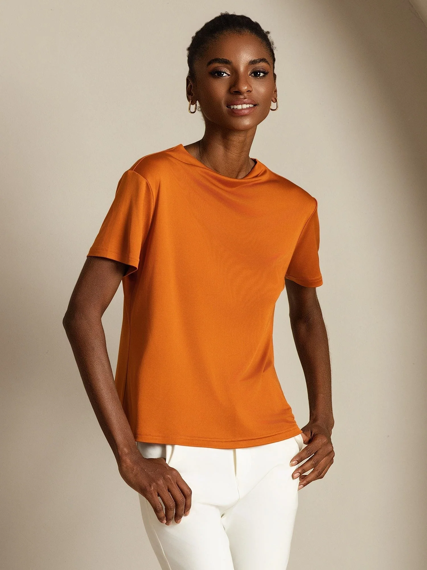 Pure Silk Short Sleeve Mock Women's T-Shirt - Image 31