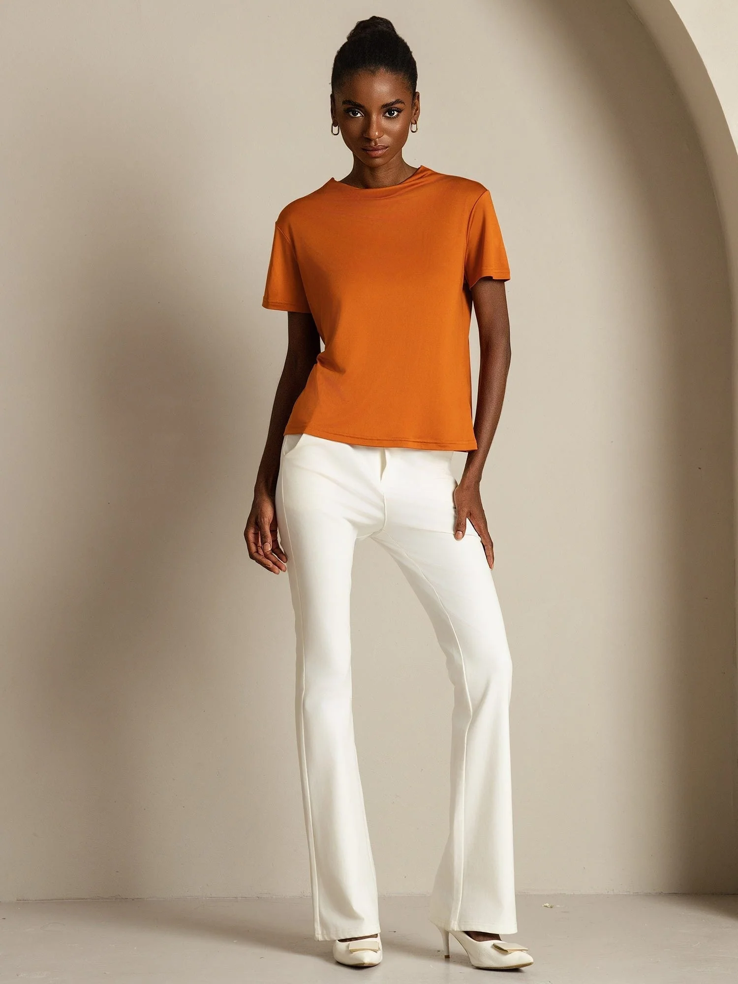 Pure Silk Short Sleeve Mock Women's T-Shirt - Image 32