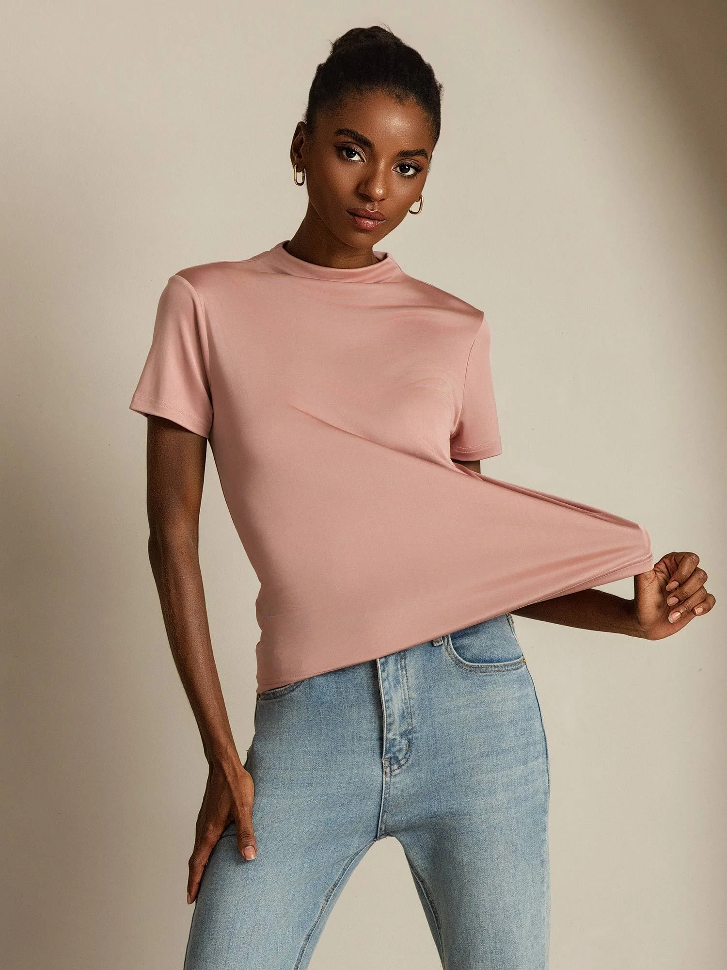 Pure Silk Short Sleeve Mock Women's T-Shirt - Image 33