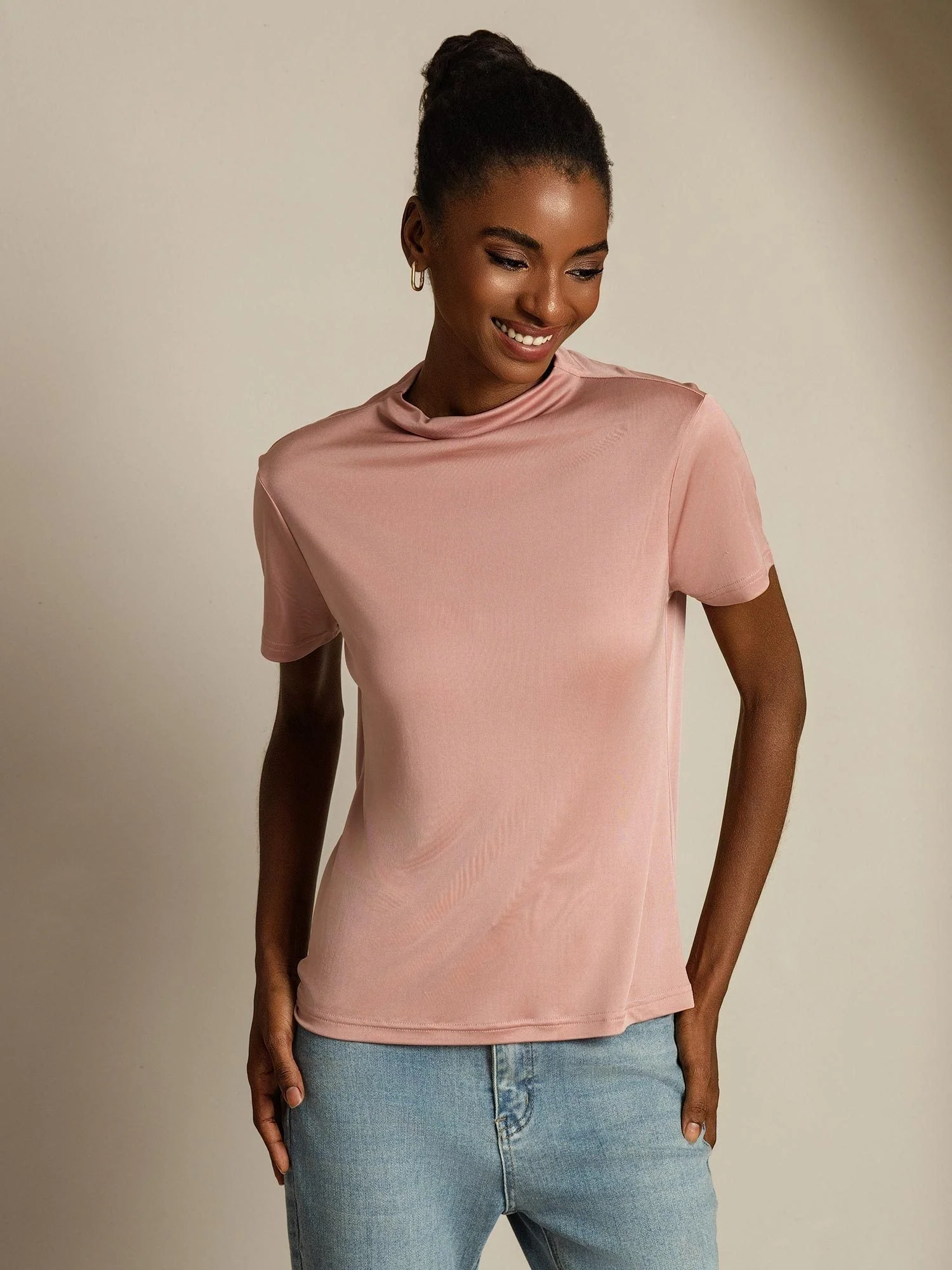 Pure Silk Short Sleeve Mock Women's T-Shirt - Image 35