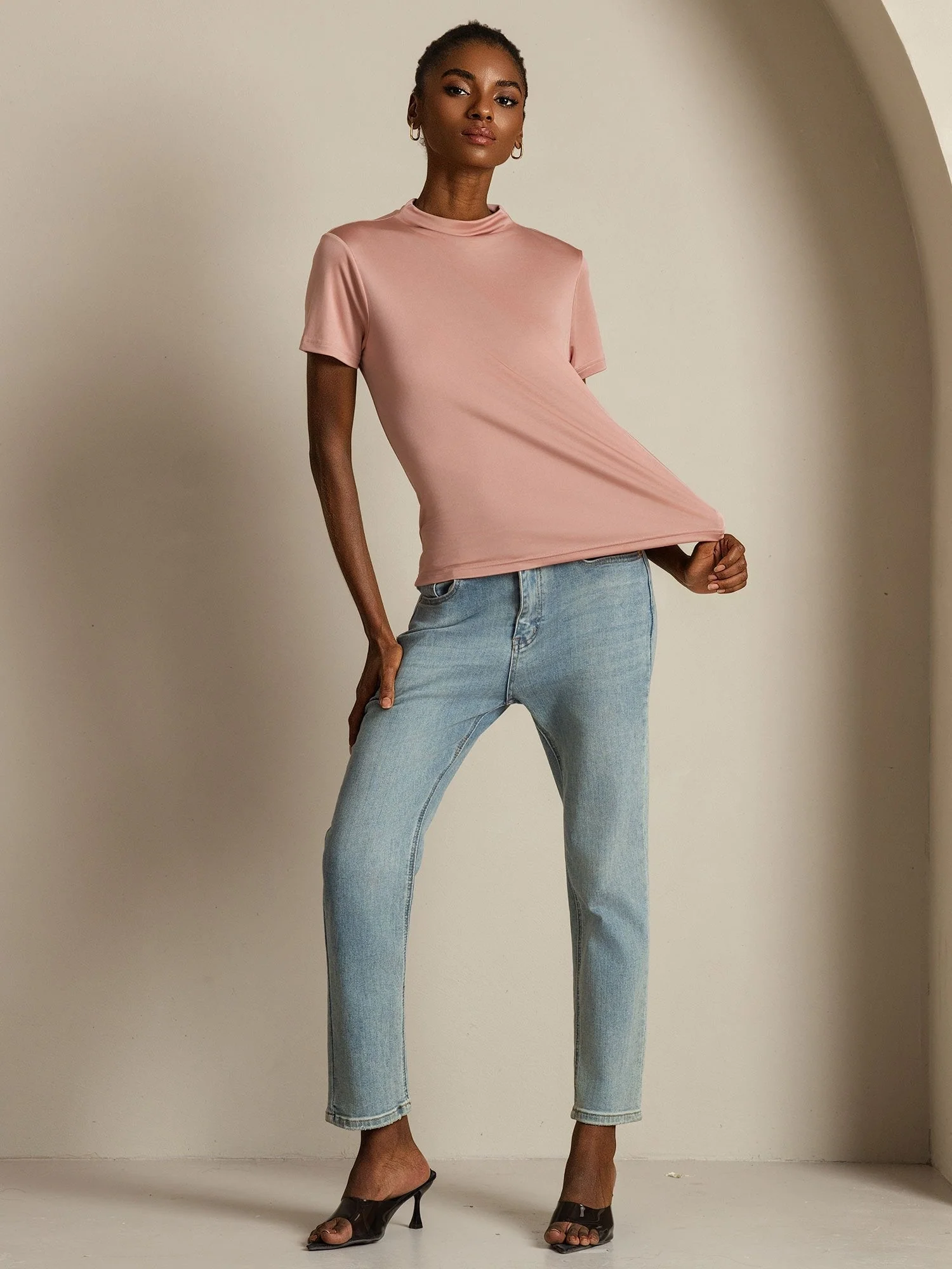 Pure Silk Short Sleeve Mock Women's T-Shirt - Image 36