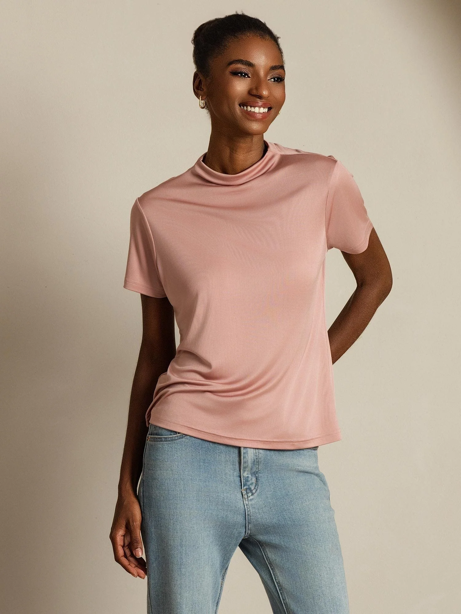 Pure Silk Short Sleeve Mock Women's T-Shirt - Image 38