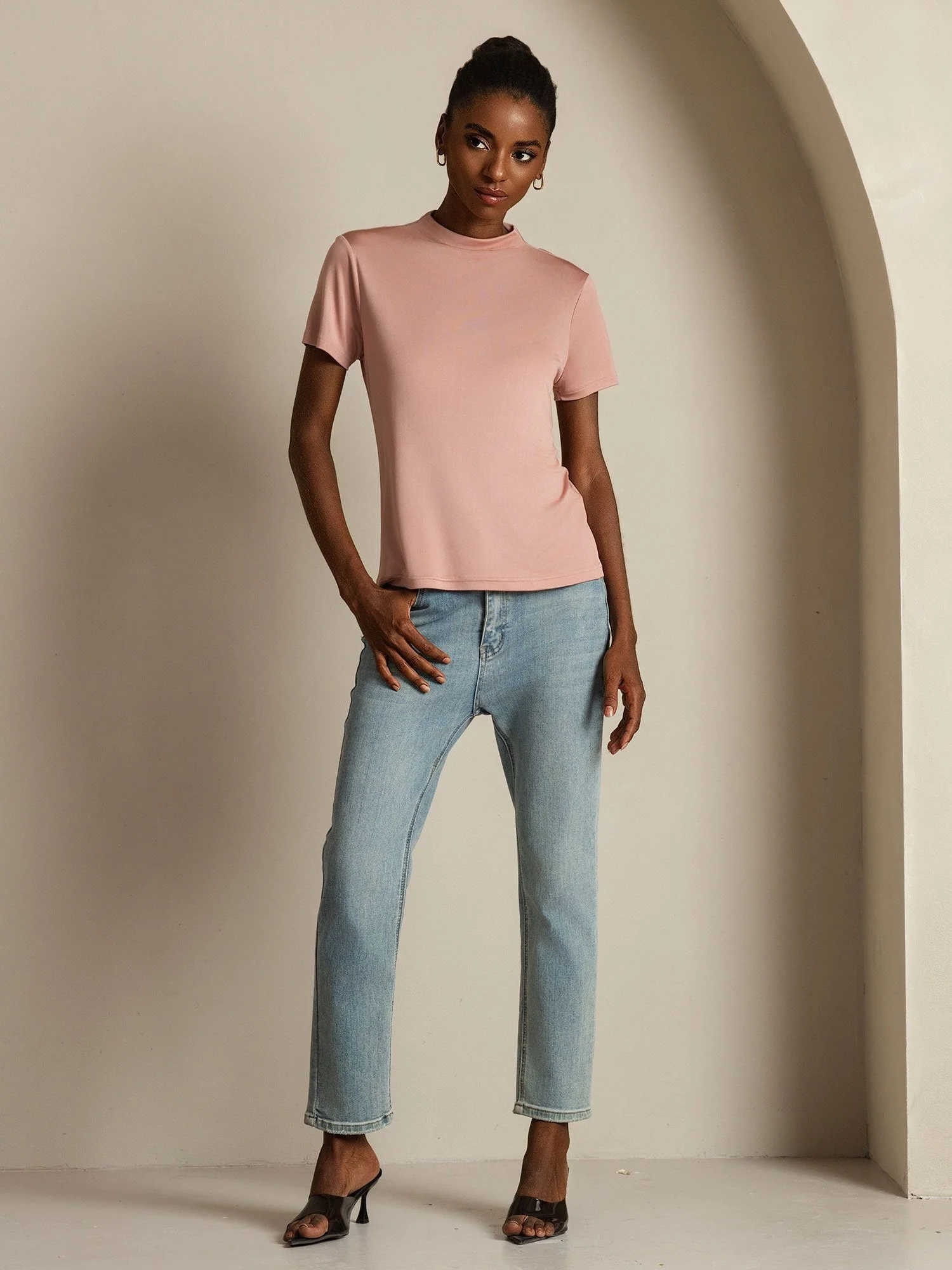 Pure Silk Short Sleeve Mock Women's T-Shirt - Image 39