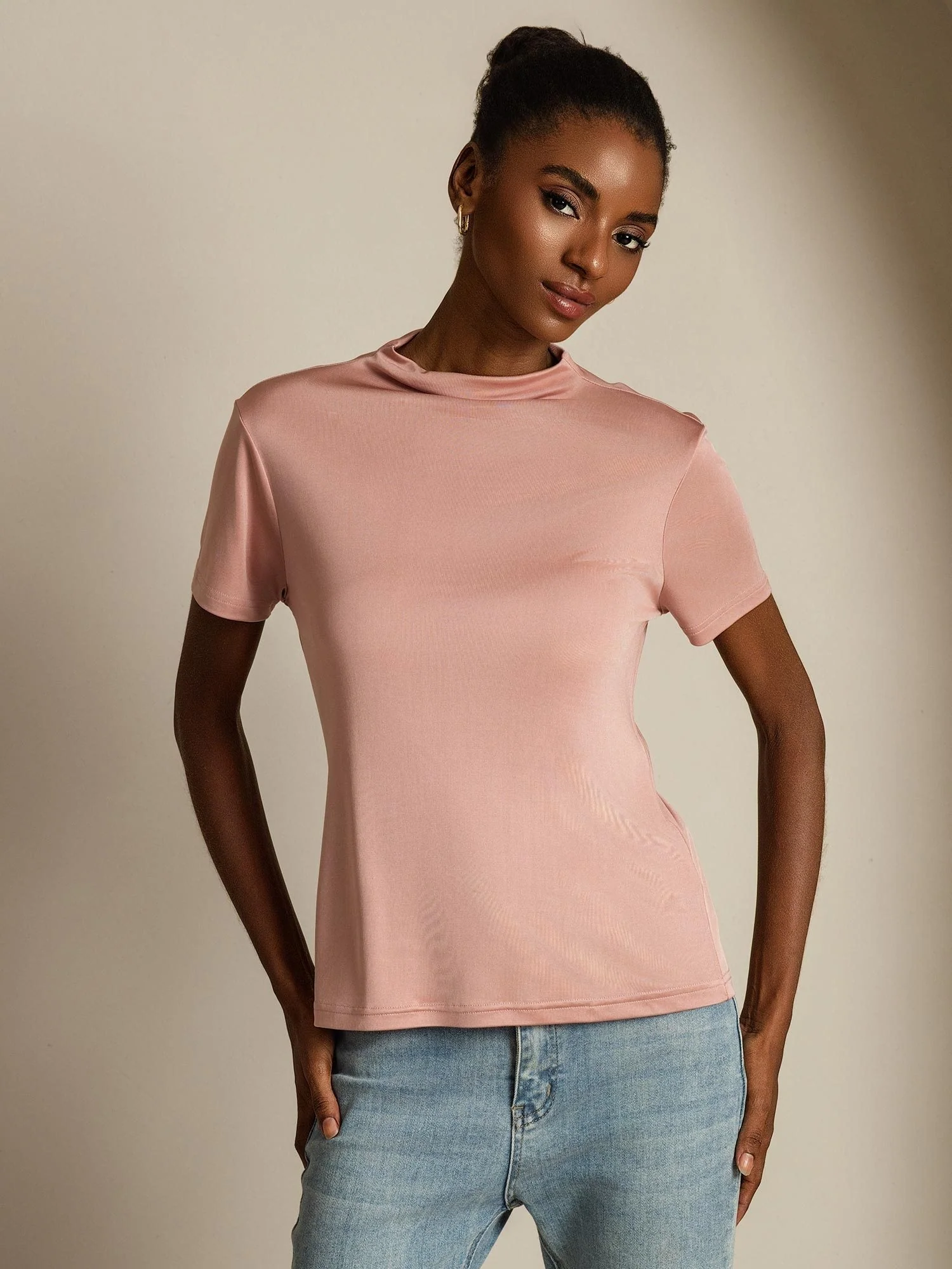 Pure Silk Short Sleeve Mock Women's T-Shirt - Image 40