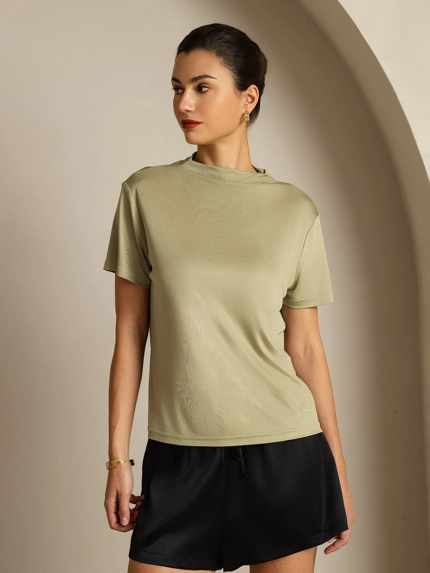 Pure Silk Short Sleeve Mock Women's T-Shirt - Image 50