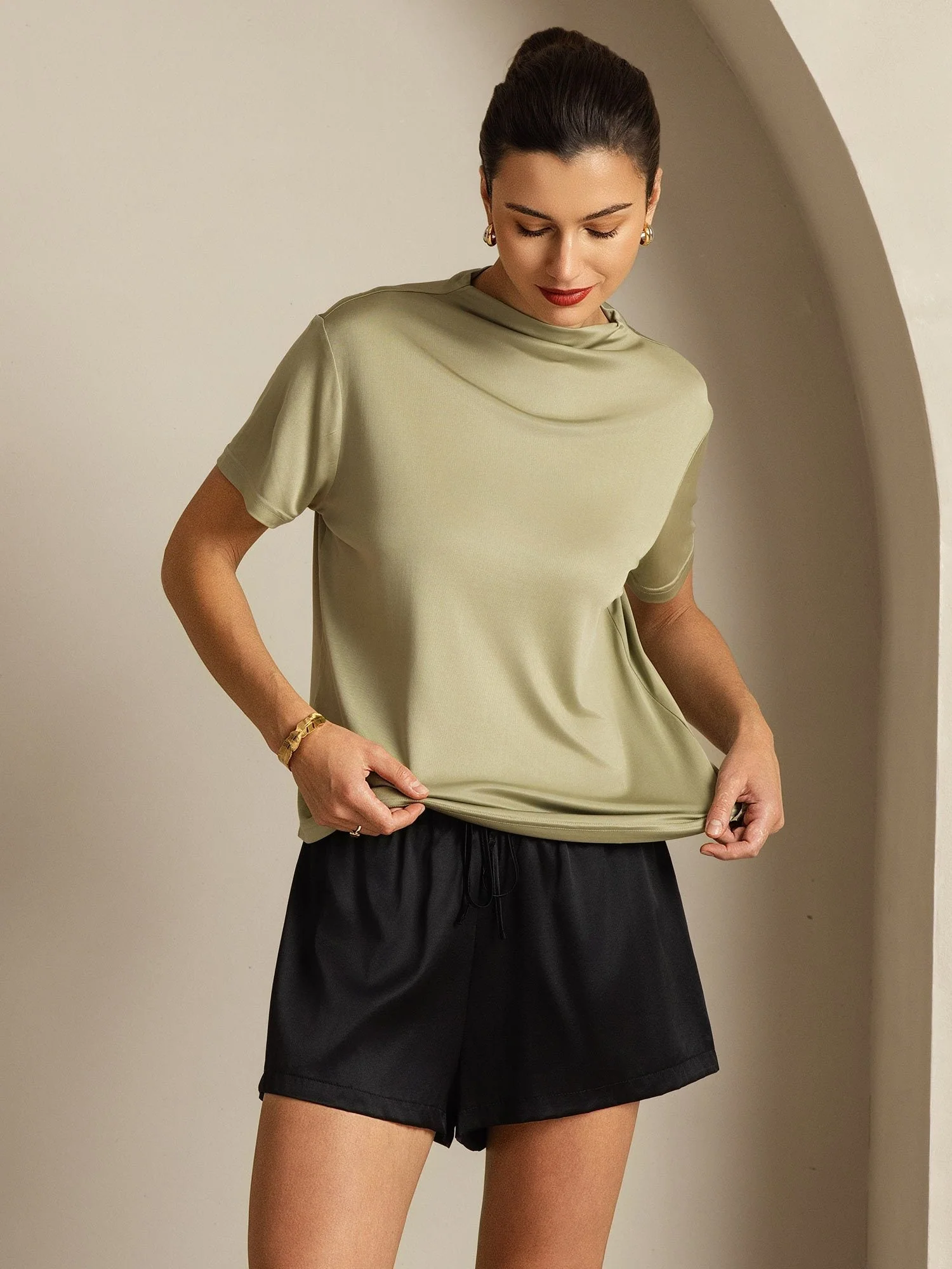 Pure Silk Short Sleeve Mock Women's T-Shirt - Image 56