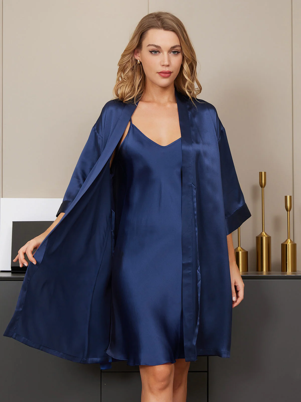 Pure Silk Kimono Dressing Gown & V‑Neck Nightdress Set - Image 10