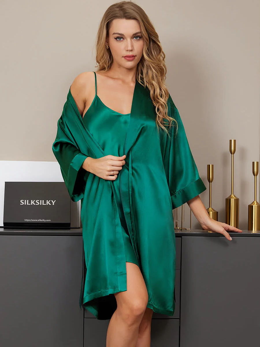 Pure Silk Kimono Dressing Gown & V‑Neck Nightdress Set - Image 16