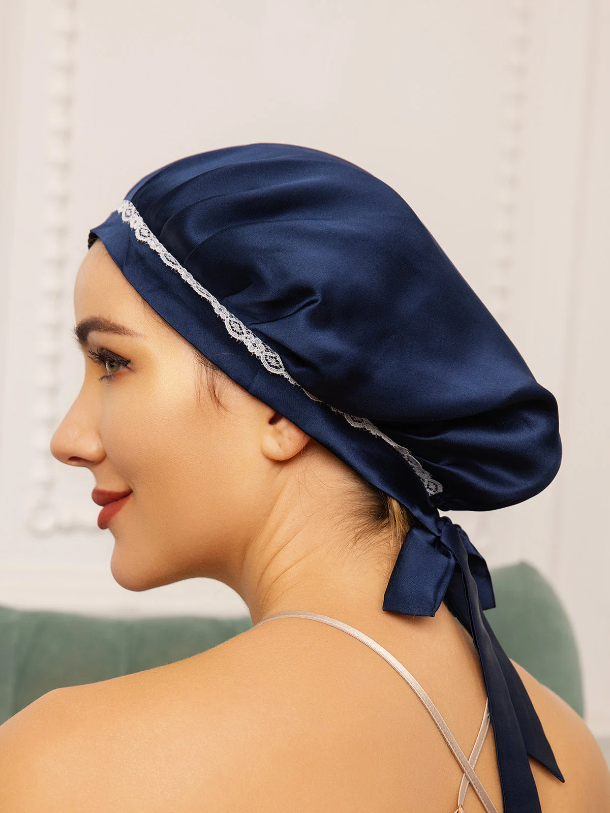 Pure Silk Lace Bonnet with Ribbons - Image 10