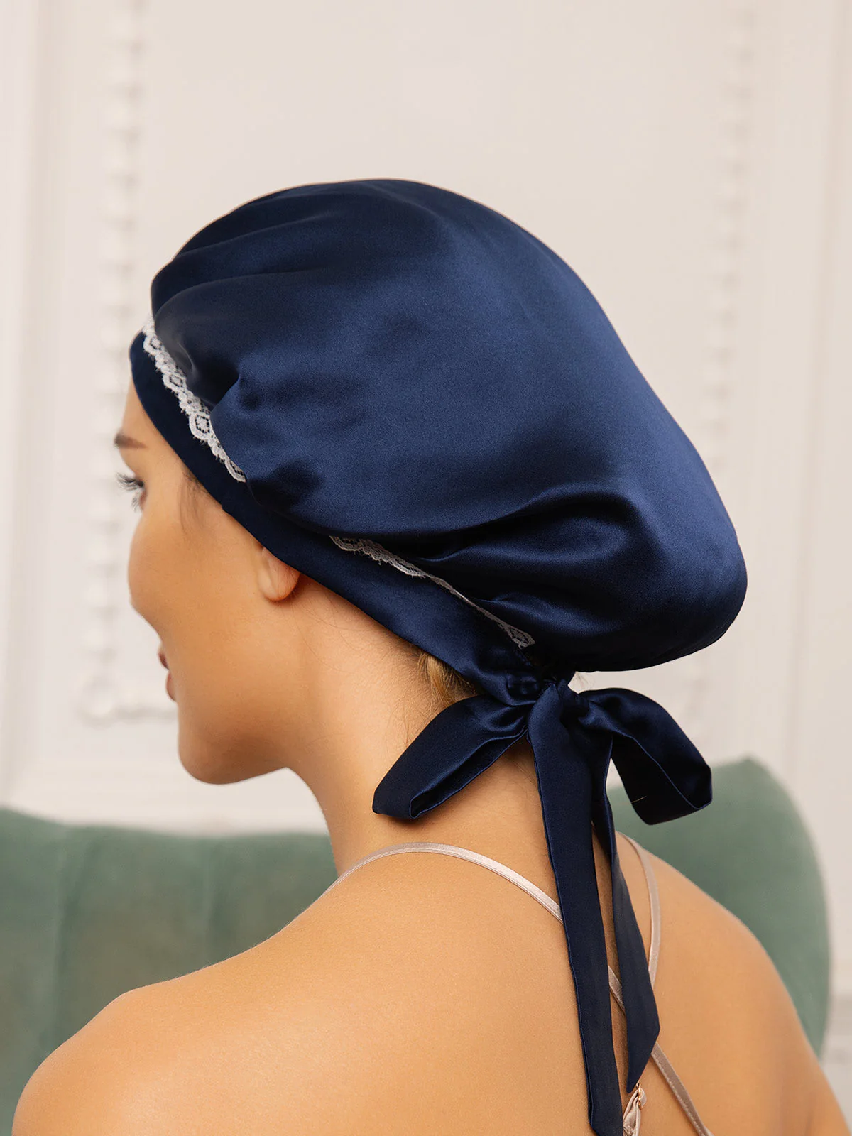 Pure Silk Lace Bonnet with Ribbons - Image 11