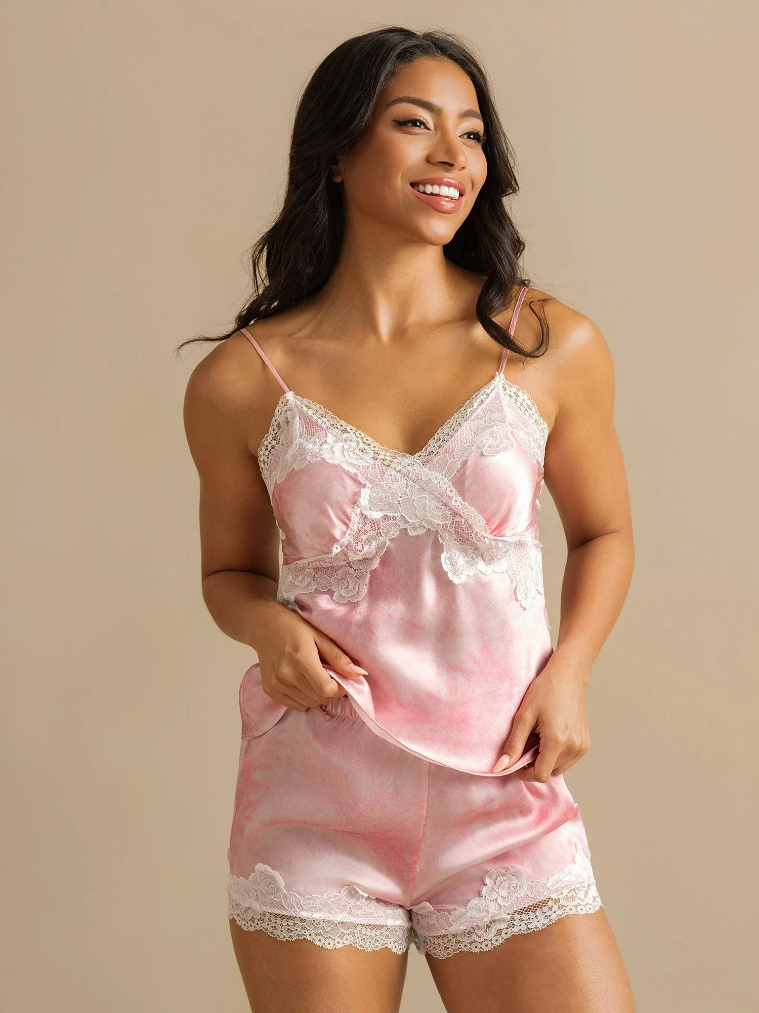 Pure Silk Lace Spaghetti Strap V Neck Elegant Camisole Set - Image 4