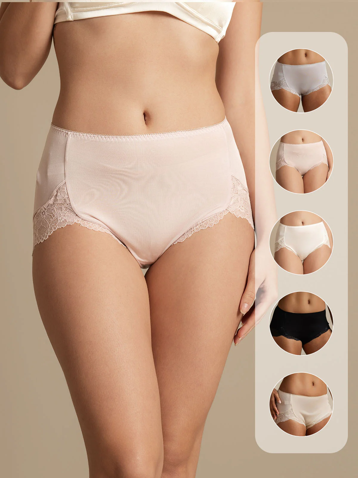 100% Mulberry Silk High Rise Knickers Lace Trim Panty - Image 17
