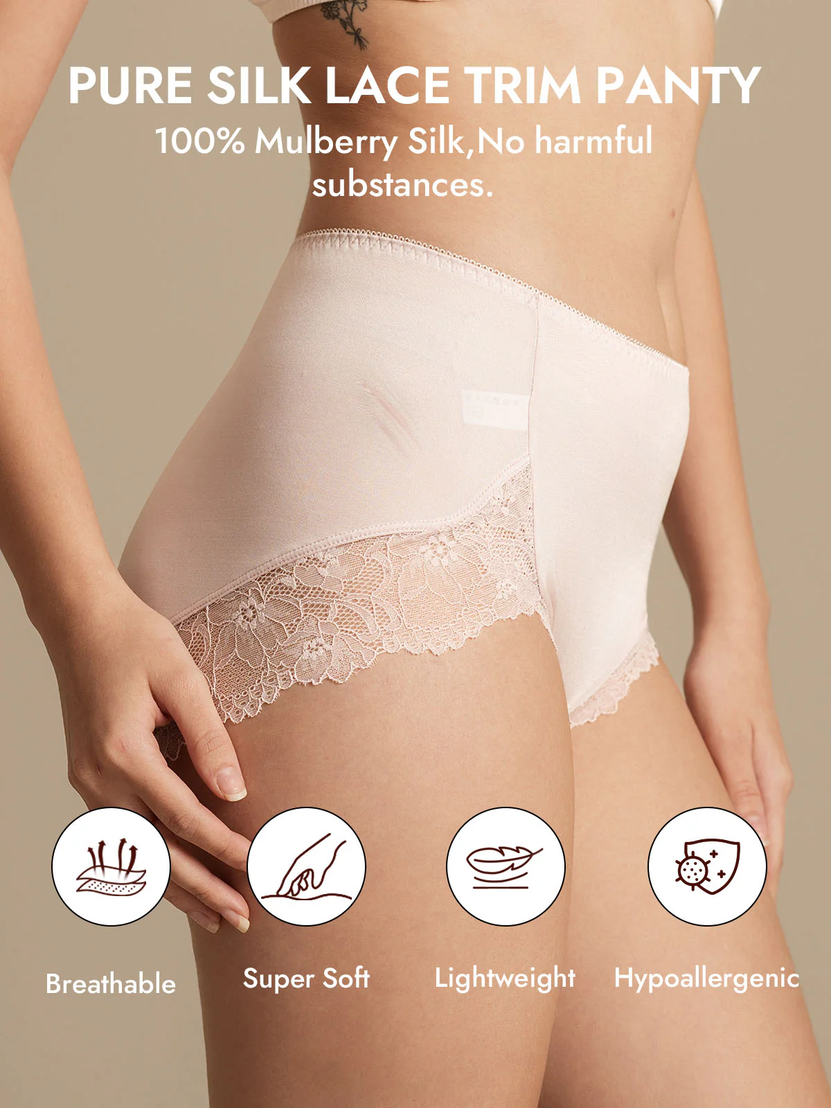 100% Mulberry Silk High Rise Knickers Lace Trim Panty - Image 19