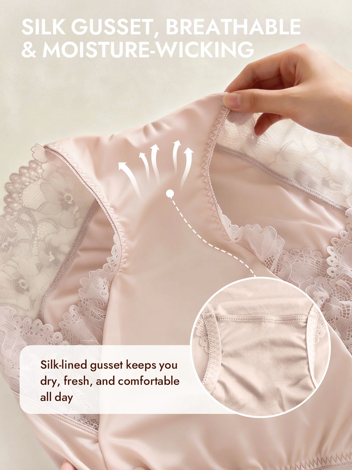 100% Mulberry Silk High Rise Knickers Lace Trim Panty - Image 21