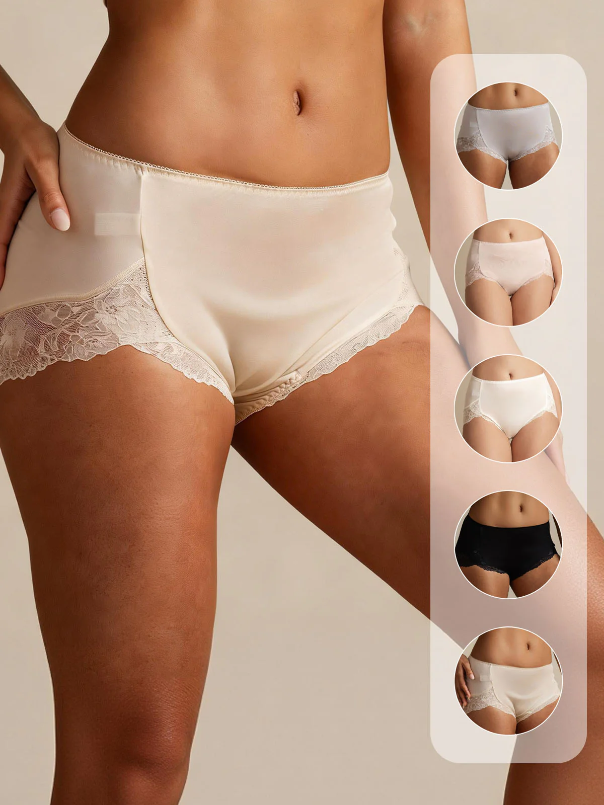 100% Mulberry Silk High Rise Knickers Lace Trim Panty - Image 25