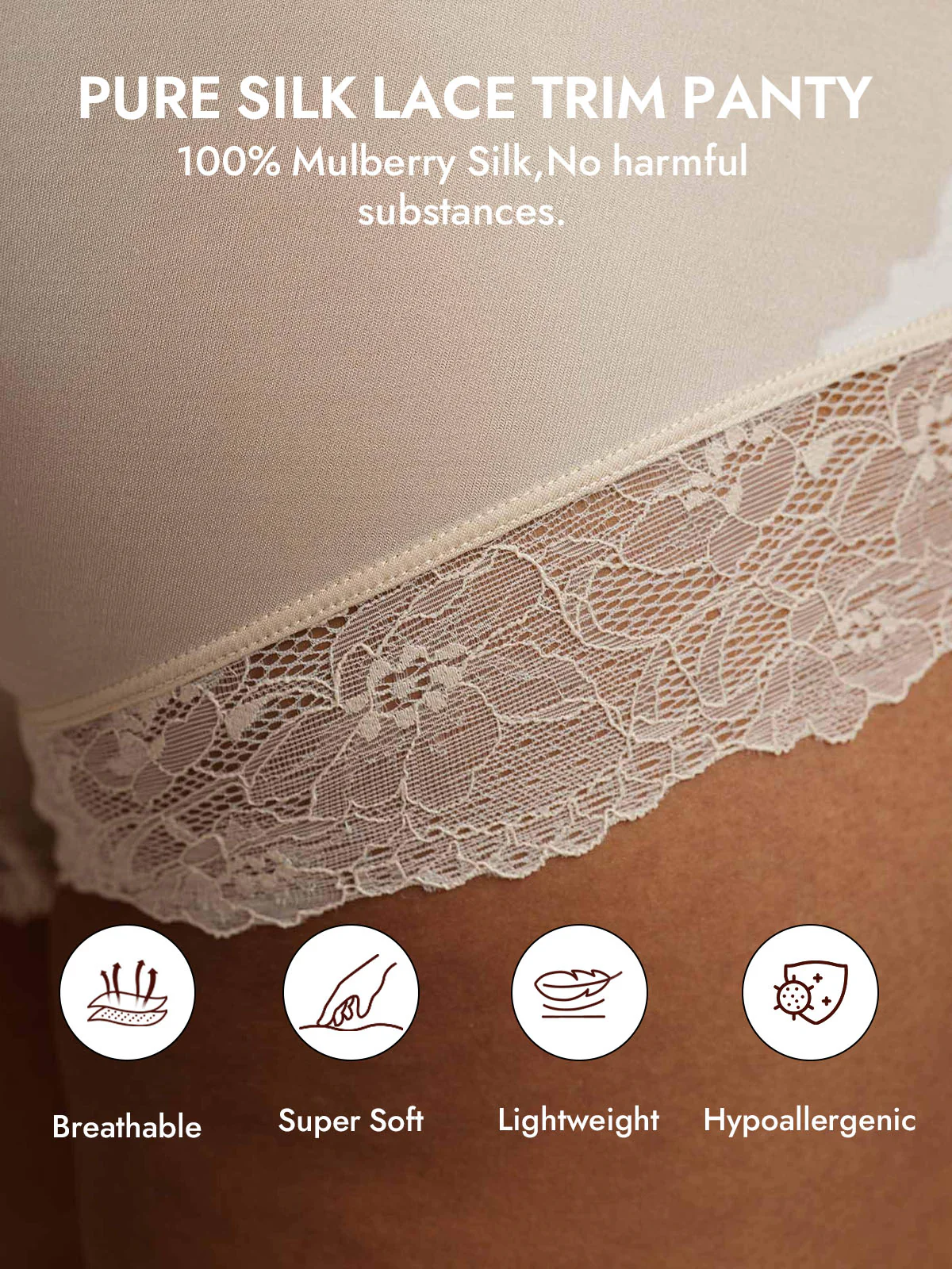 100% Mulberry Silk High Rise Knickers Lace Trim Panty - Image 27