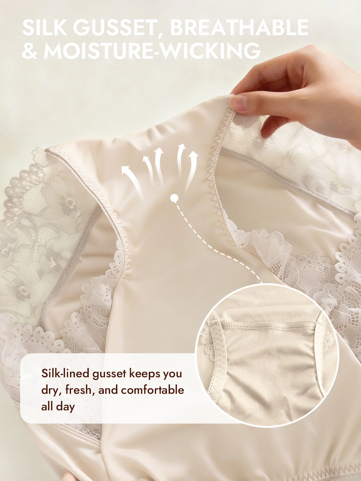 100% Mulberry Silk High Rise Knickers Lace Trim Panty - Image 29