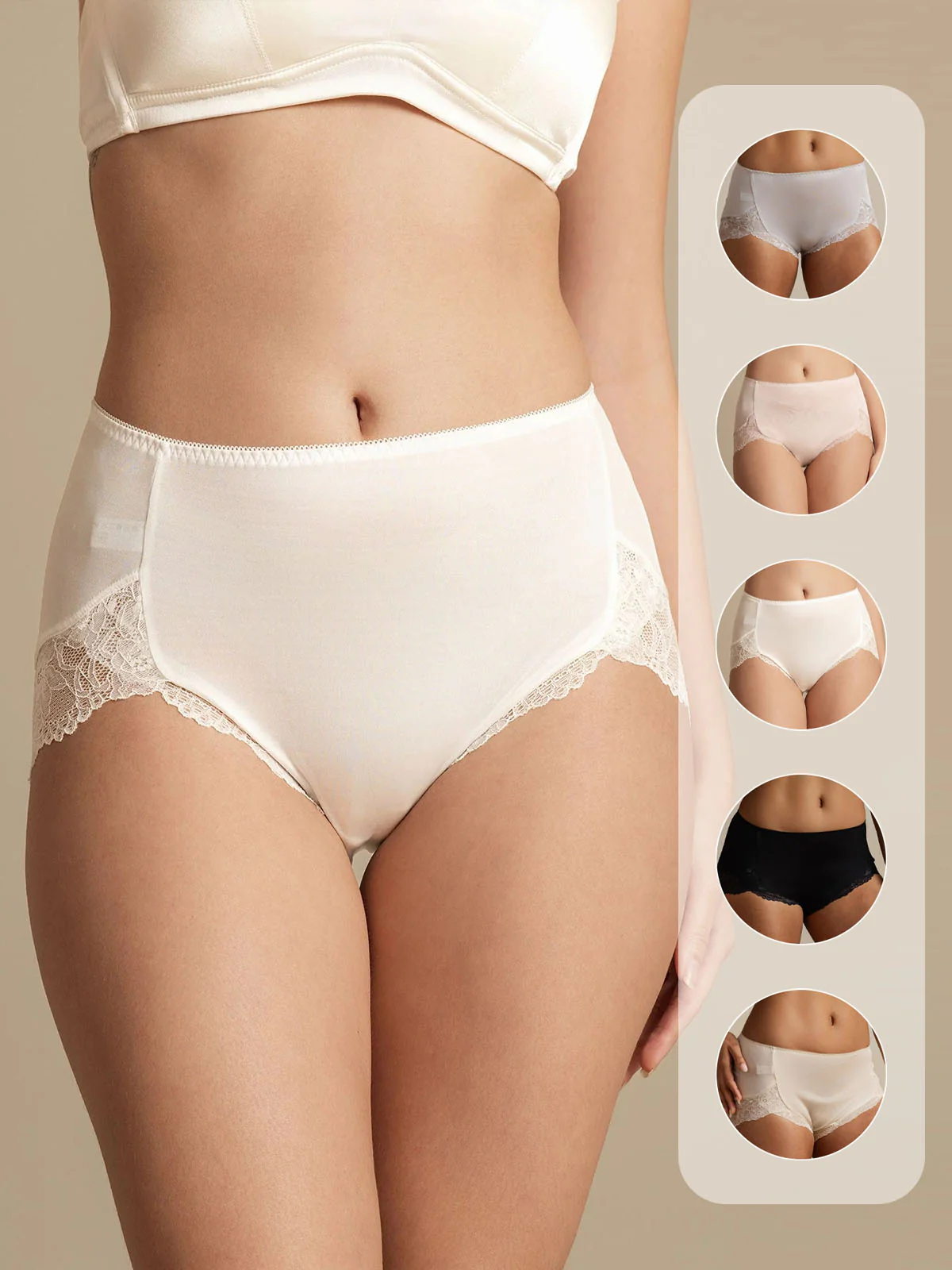 100% Mulberry Silk High Rise Knickers Lace Trim Panty - Image 33