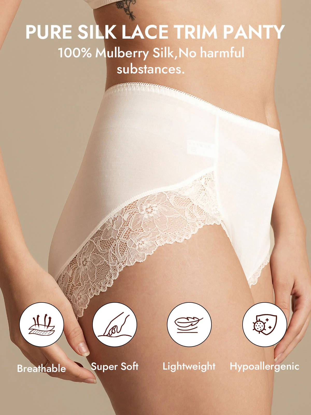 100% Mulberry Silk High Rise Knickers Lace Trim Panty - Image 35