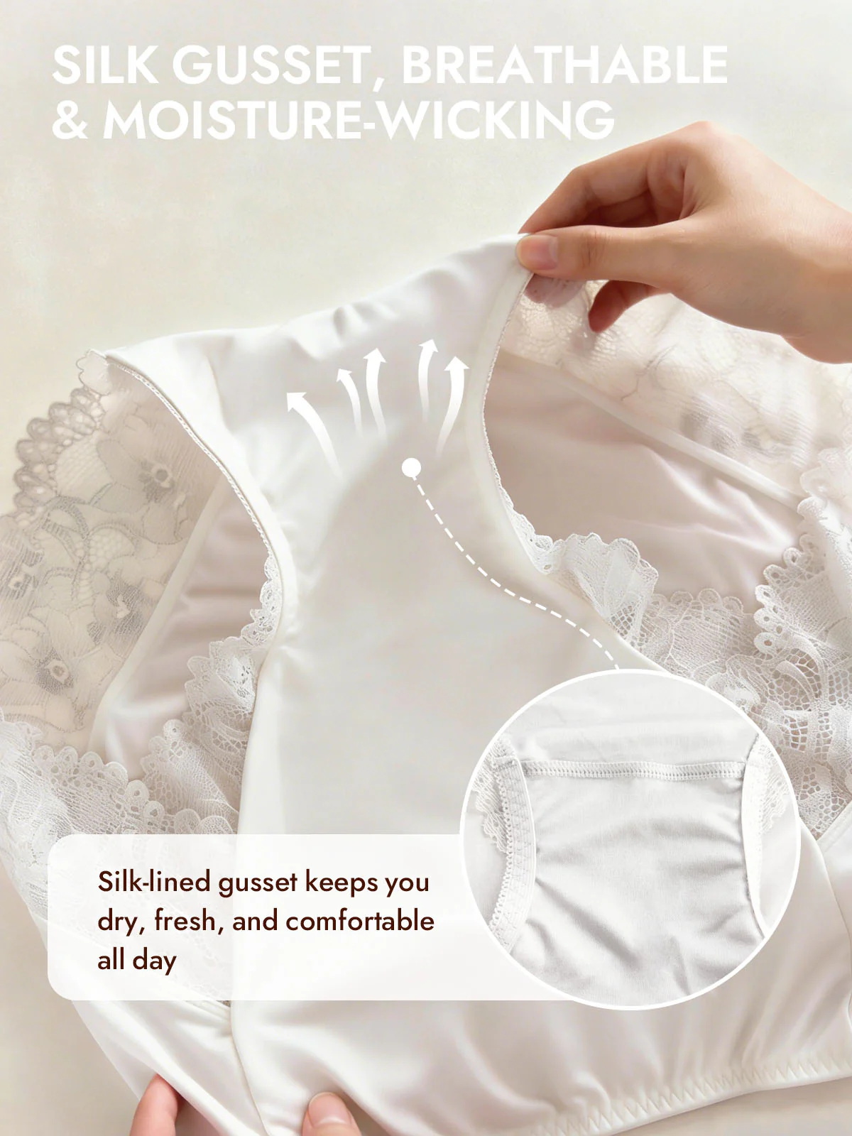 100% Mulberry Silk High Rise Knickers Lace Trim Panty - Image 37
