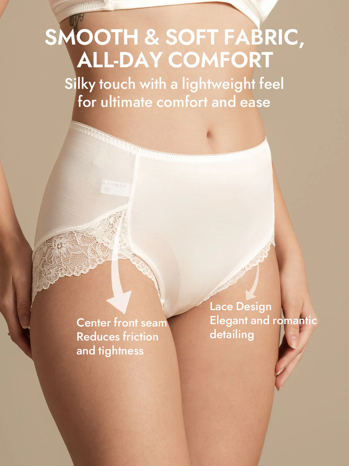 100% Mulberry Silk High Rise Knickers Lace Trim Panty - Image 39