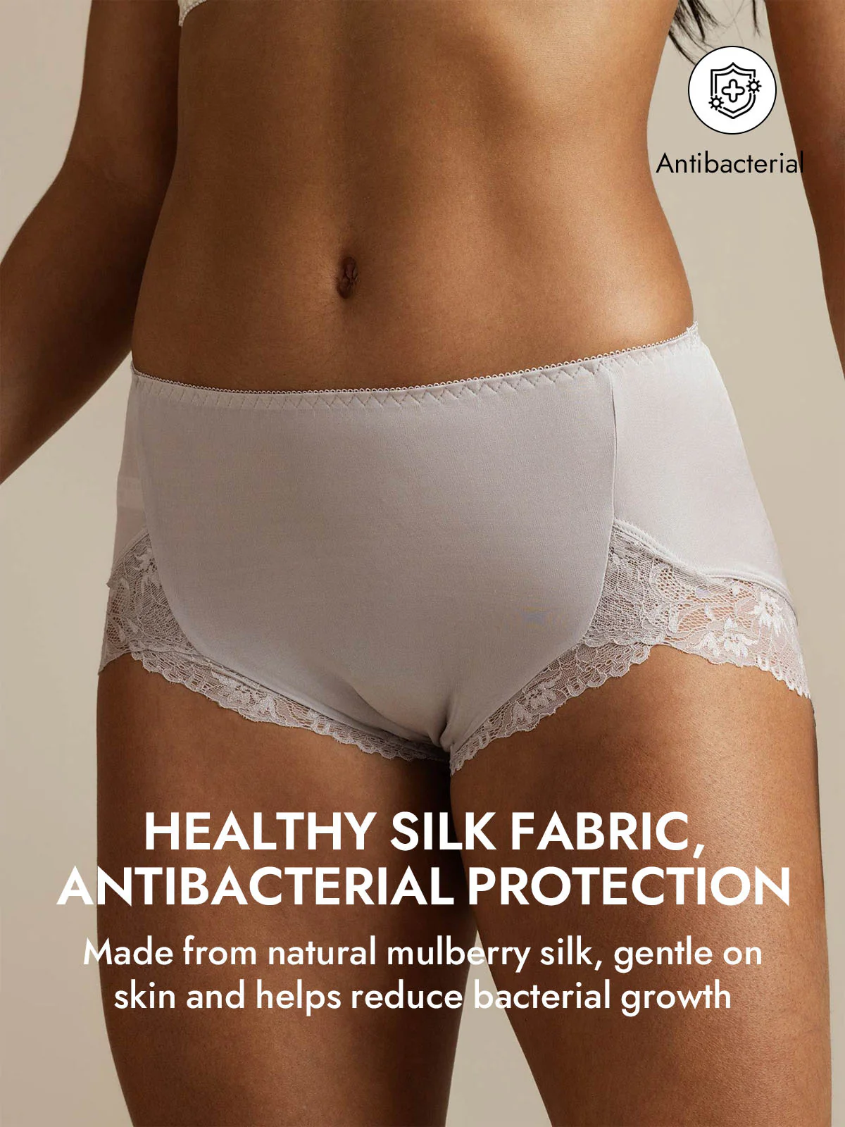 100% Mulberry Silk High Rise Knickers Lace Trim Panty - Image 4