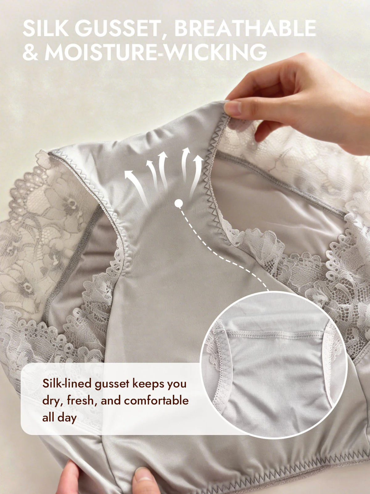 100% Mulberry Silk High Rise Knickers Lace Trim Panty - Image 5