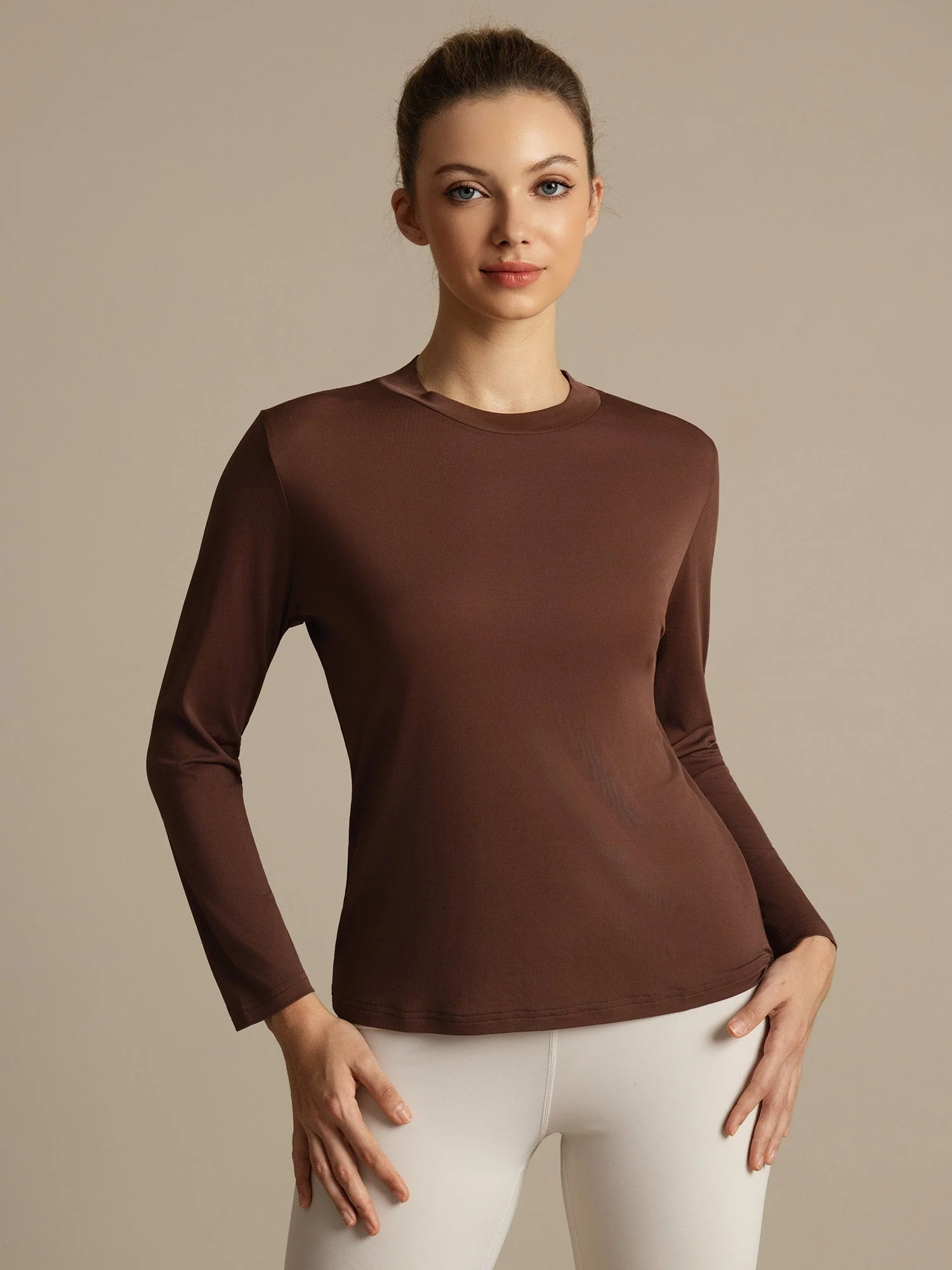 Pure Silk Long Sleeve Round Neck Women's Casual Sport T-shirt - Image 11