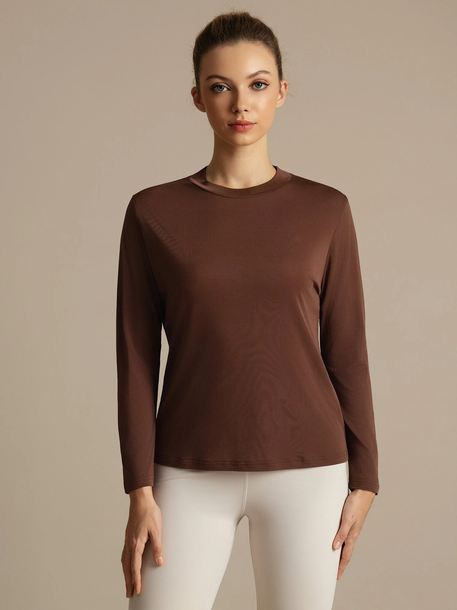 Pure Silk Long Sleeve Round Neck Women's Casual Sport T-shirt - Image 13