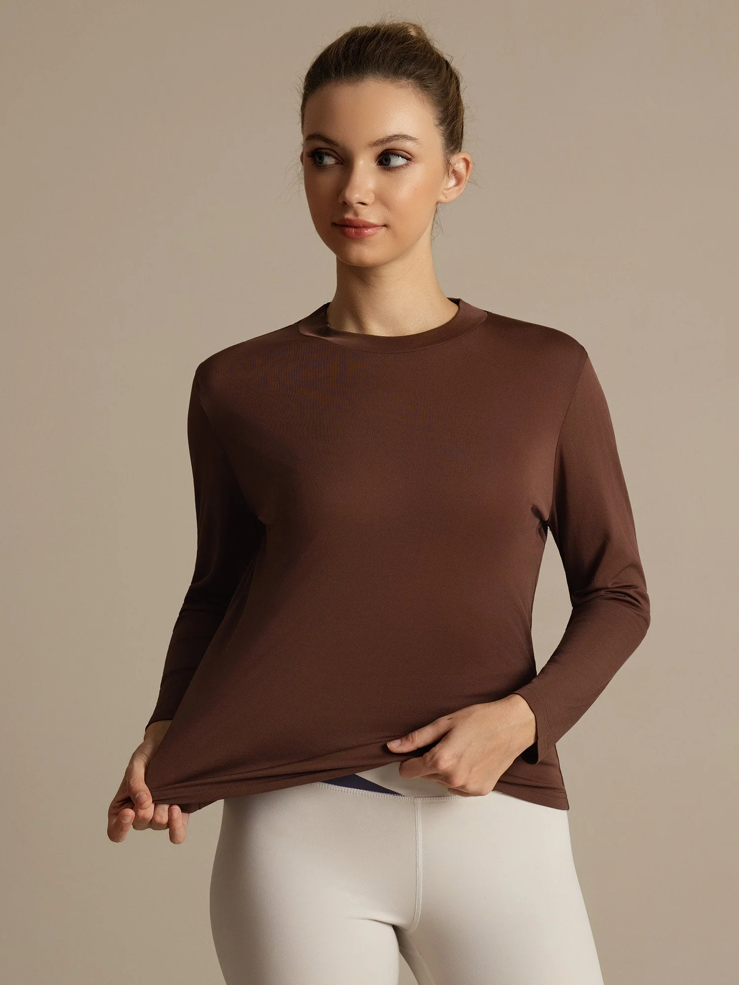 Pure Silk Long Sleeve Round Neck Women's Casual Sport T-shirt - Image 14