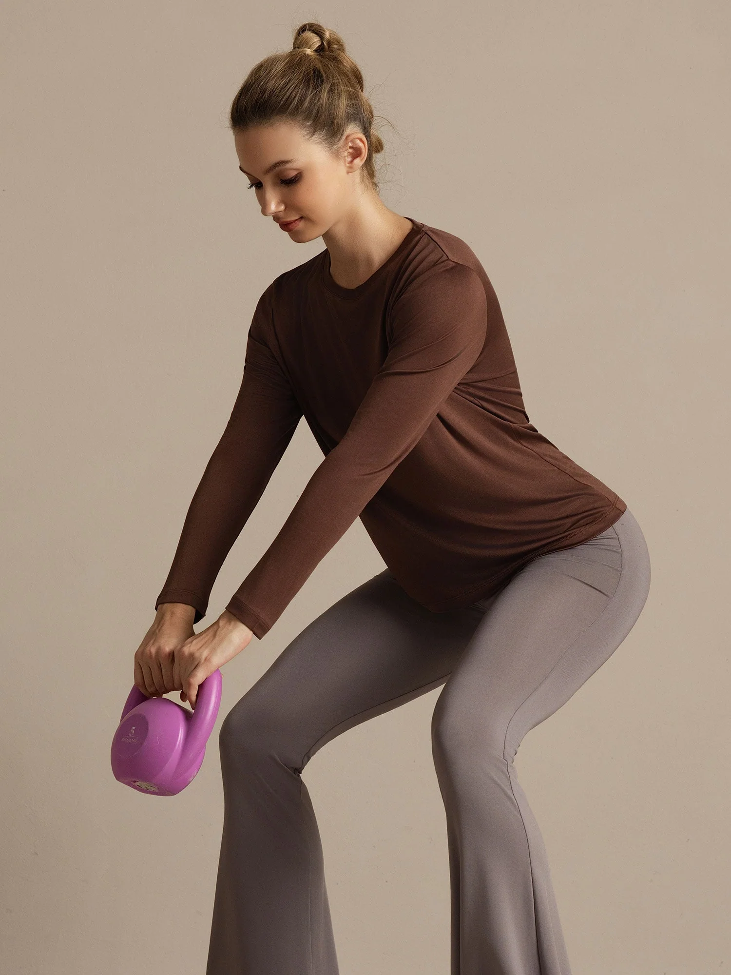 Pure Silk Long Sleeve Round Neck Women's Sport T-shirt - Image 15