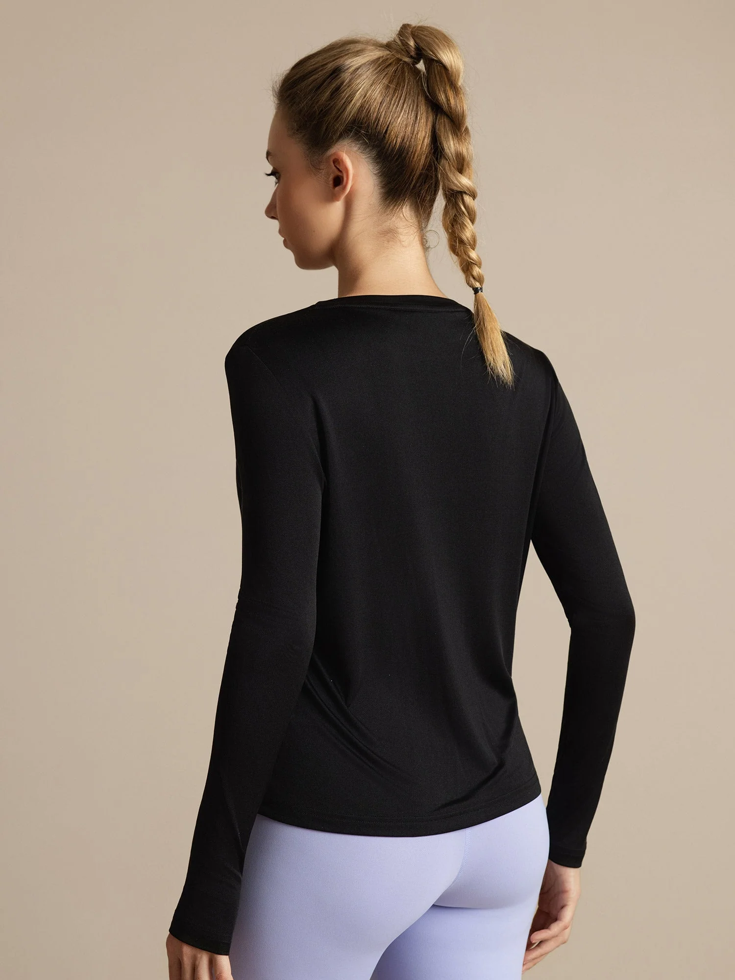 Pure Silk Long Sleeve Round Neck Women's Sport T-shirt - Image 2