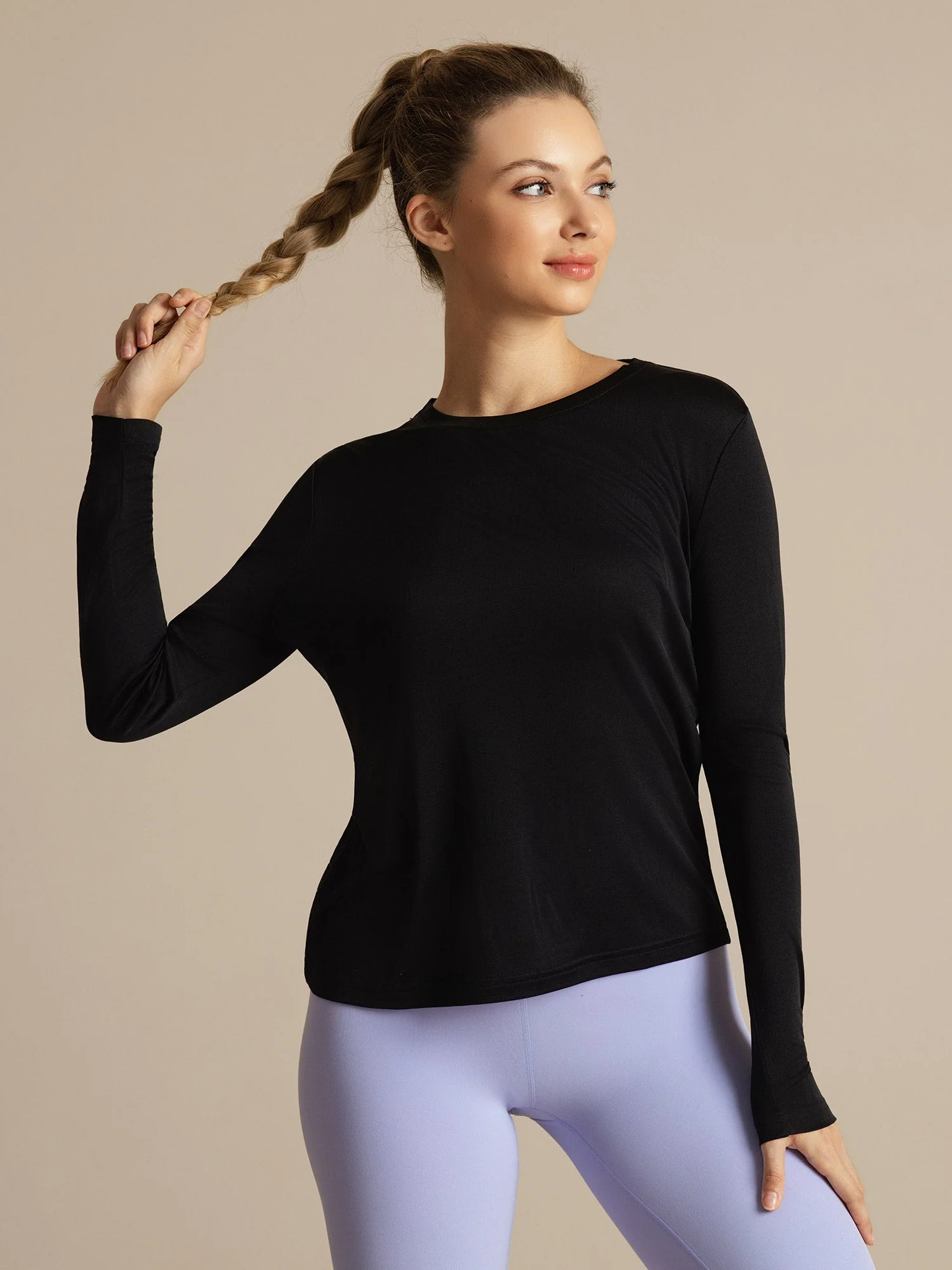 Pure Silk Long Sleeve Round Neck Women's Sport T-shirt - Image 3