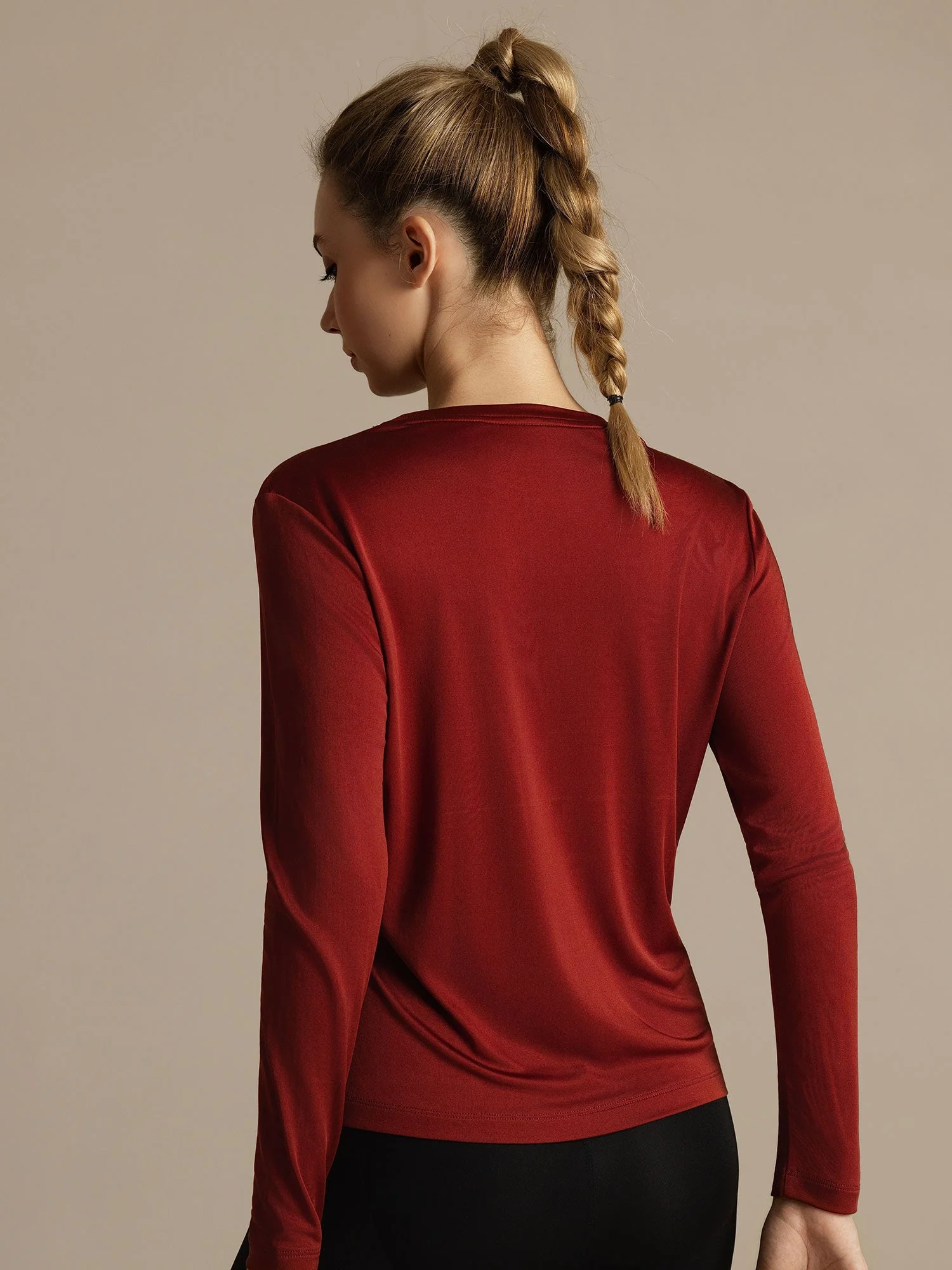 Pure Silk Long Sleeve Round Neck Women's Sport T-shirt - Image 30