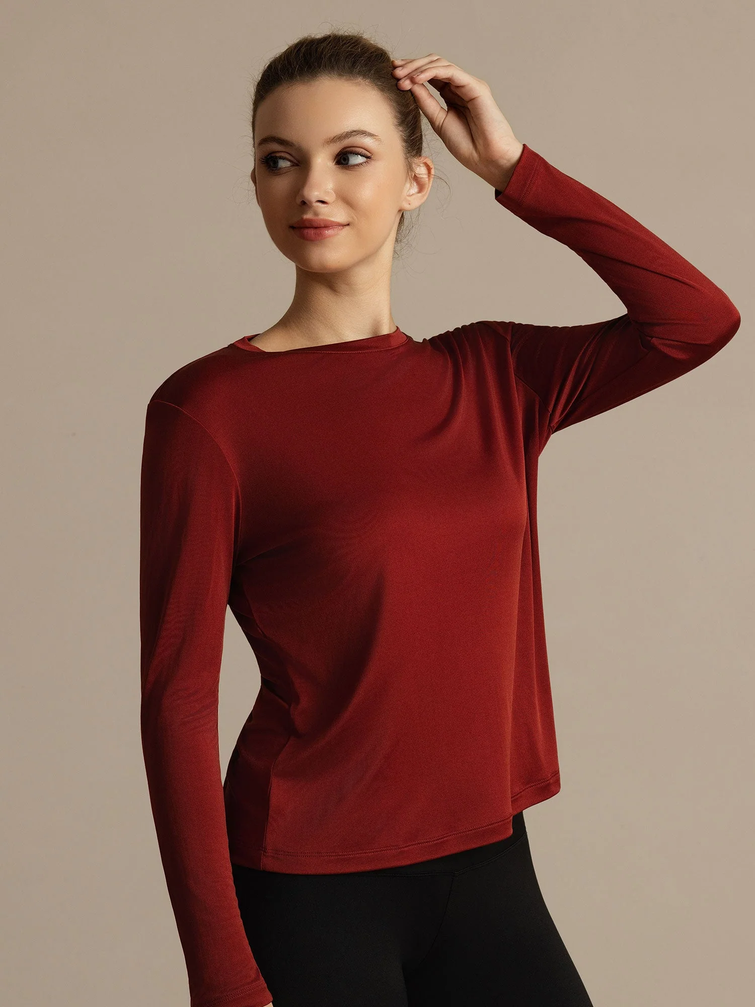 Pure Silk Long Sleeve Round Neck Women's Sport T-shirt - Image 32