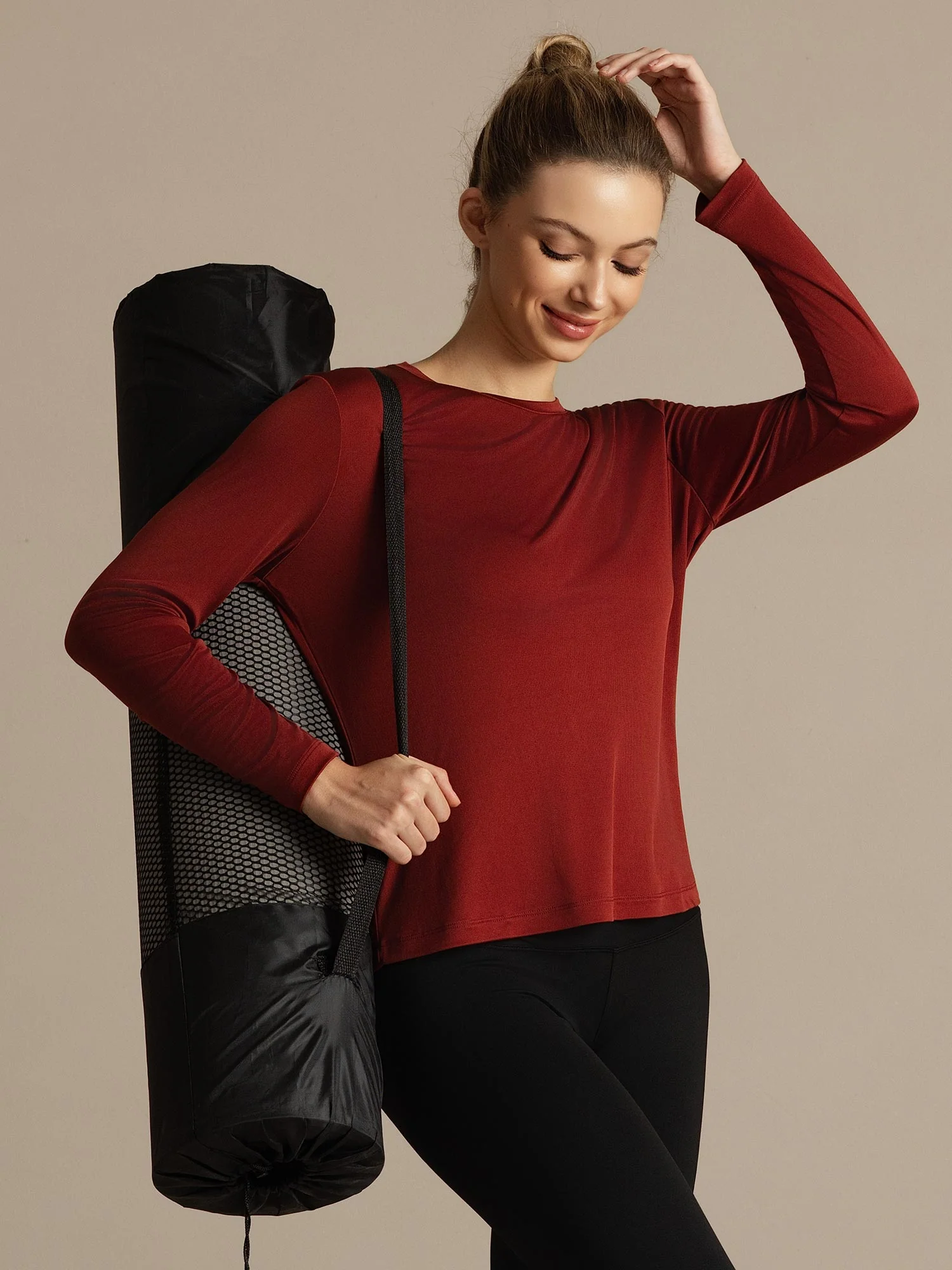 Pure Silk Long Sleeve Round Neck Women's Sport T-shirt - Image 36