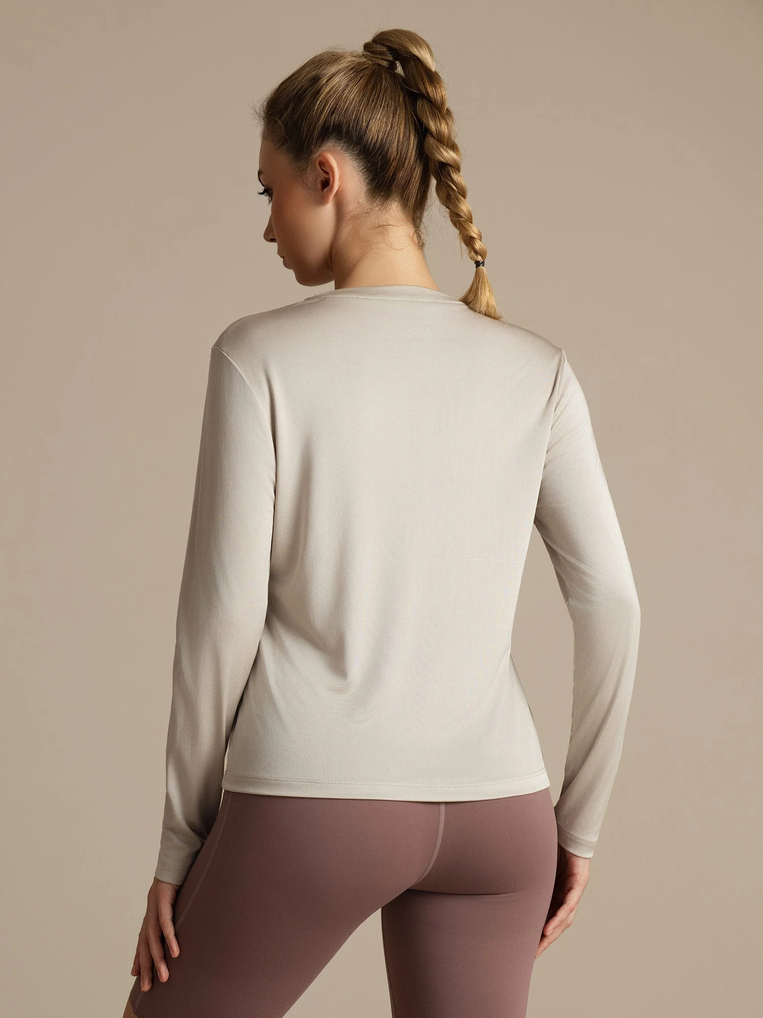 Pure Silk Long Sleeve Round Neck Women's Sport T-shirt - Image 38